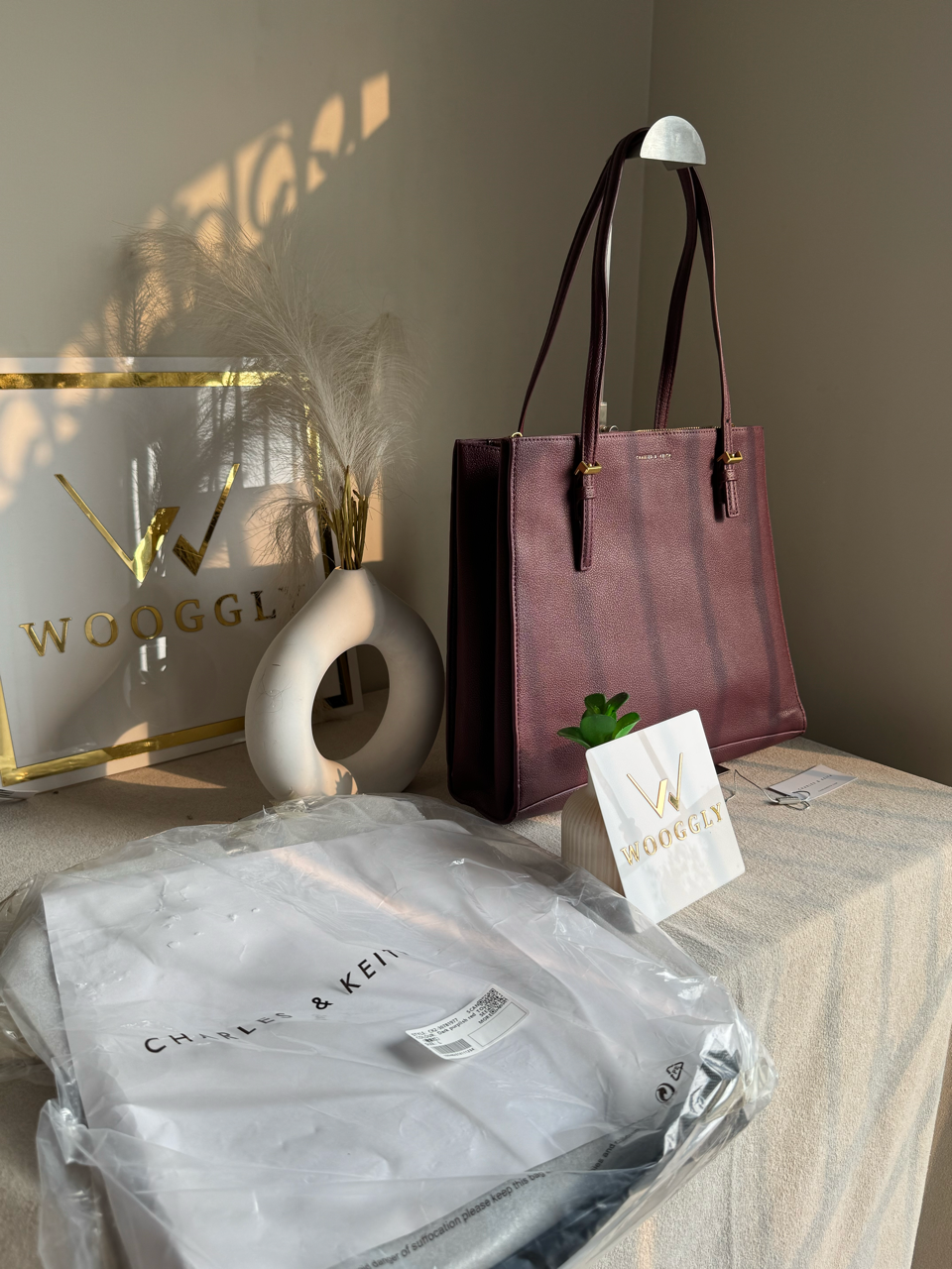 Everyday Essential Charles & Keith Tote Bag - Maroon