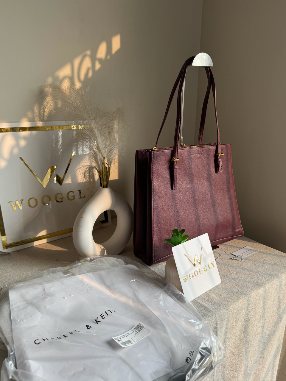 Everyday Essential Charles & Keith Tote Bag - Maroon