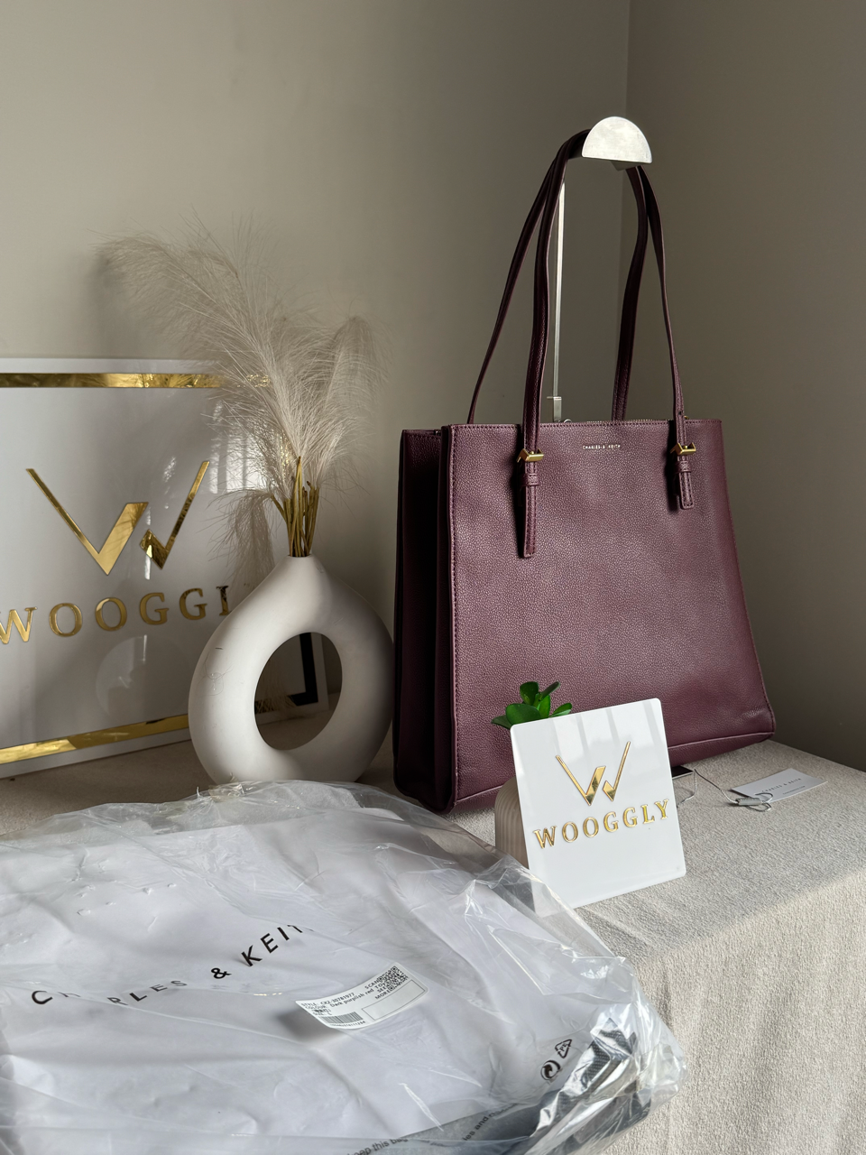 Everyday Essential Charles & Keith Tote Bag - Maroon
