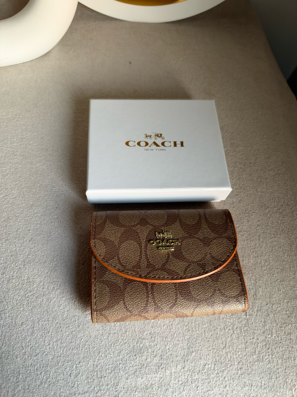 Signature Canvas Wallet - Beige & Brown