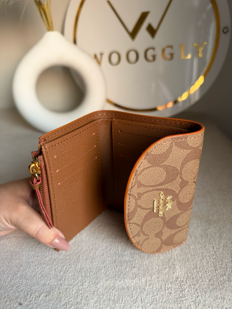 Signature Canvas Wallet - Beige & Brown