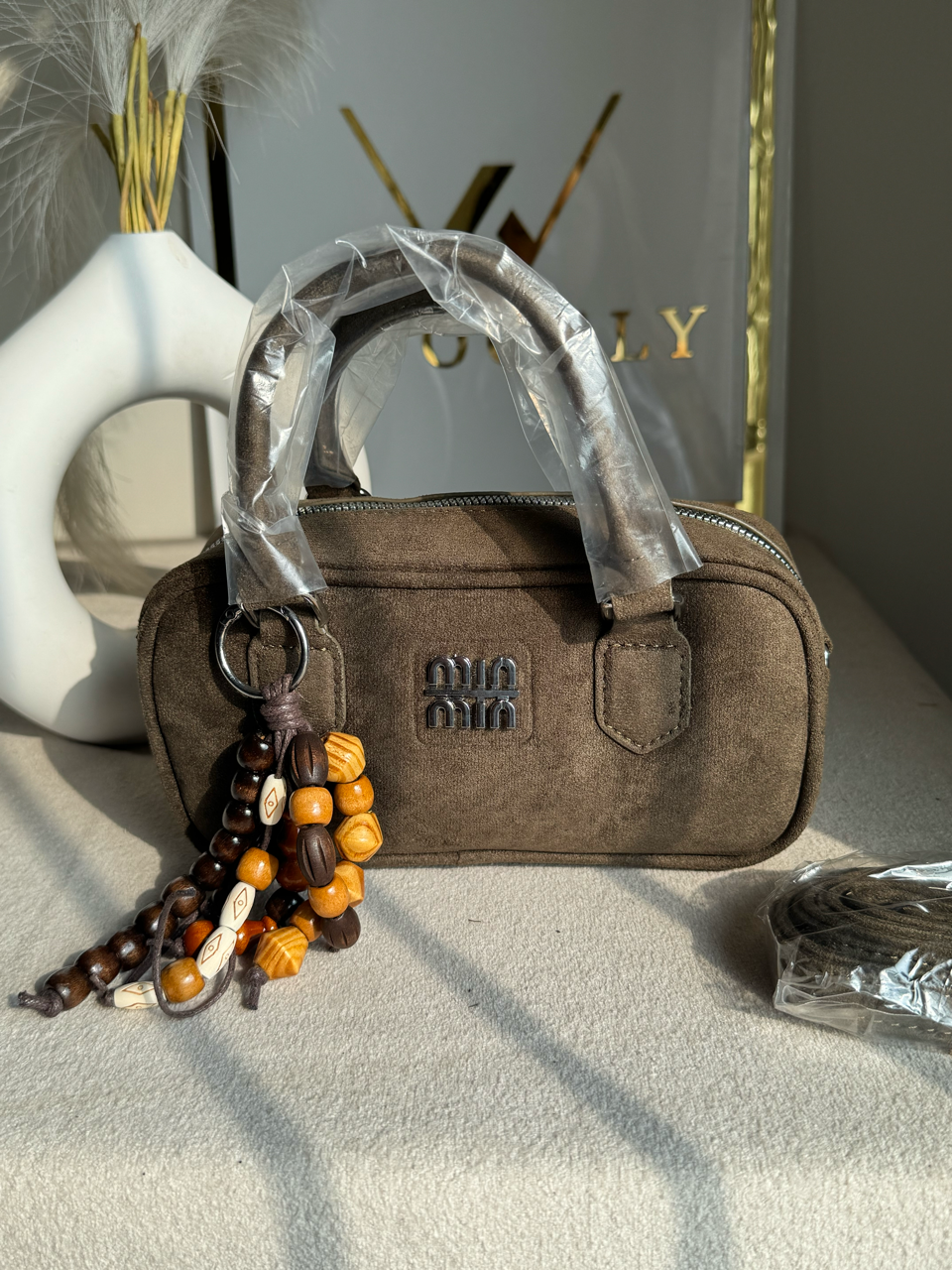 Min Min Suede Bucket Bag With Bag Charm - Olive Green