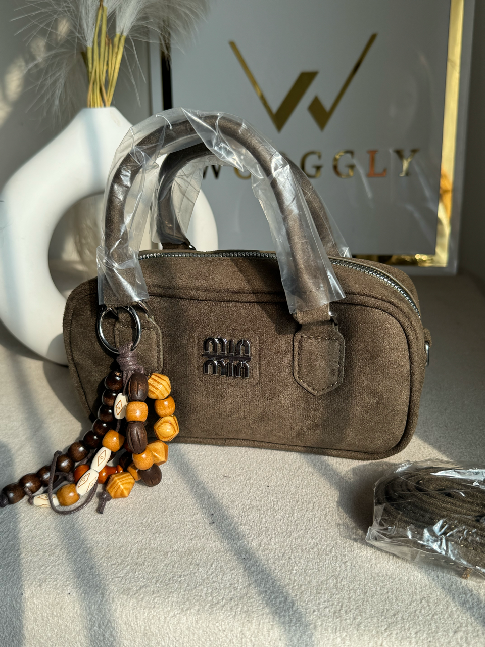 Min Min Suede Bucket Bag With Bag Charm - Olive Green