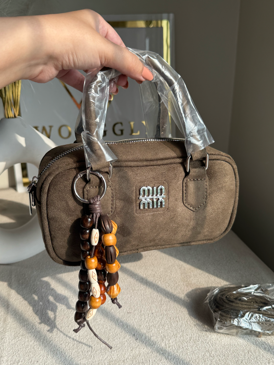 Min Min Suede Bucket Bag With Bag Charm - Olive Green