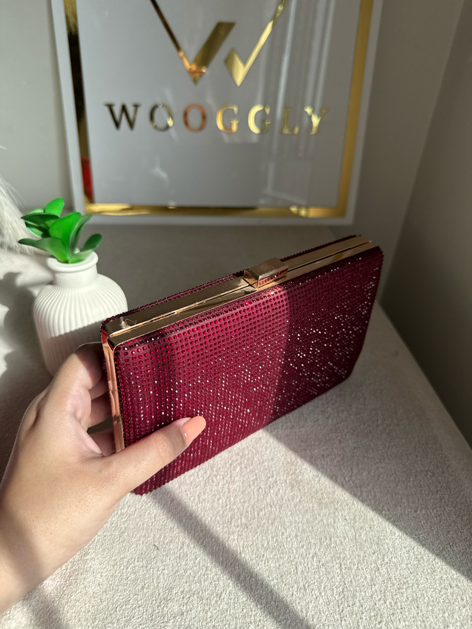 Luxe Shimmer Clutch - Maroon