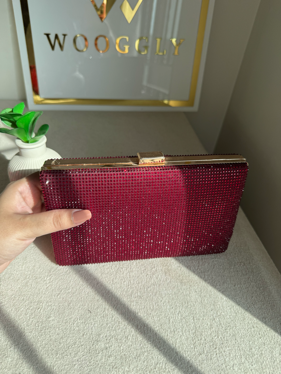 Luxe Shimmer Clutch - Maroon
