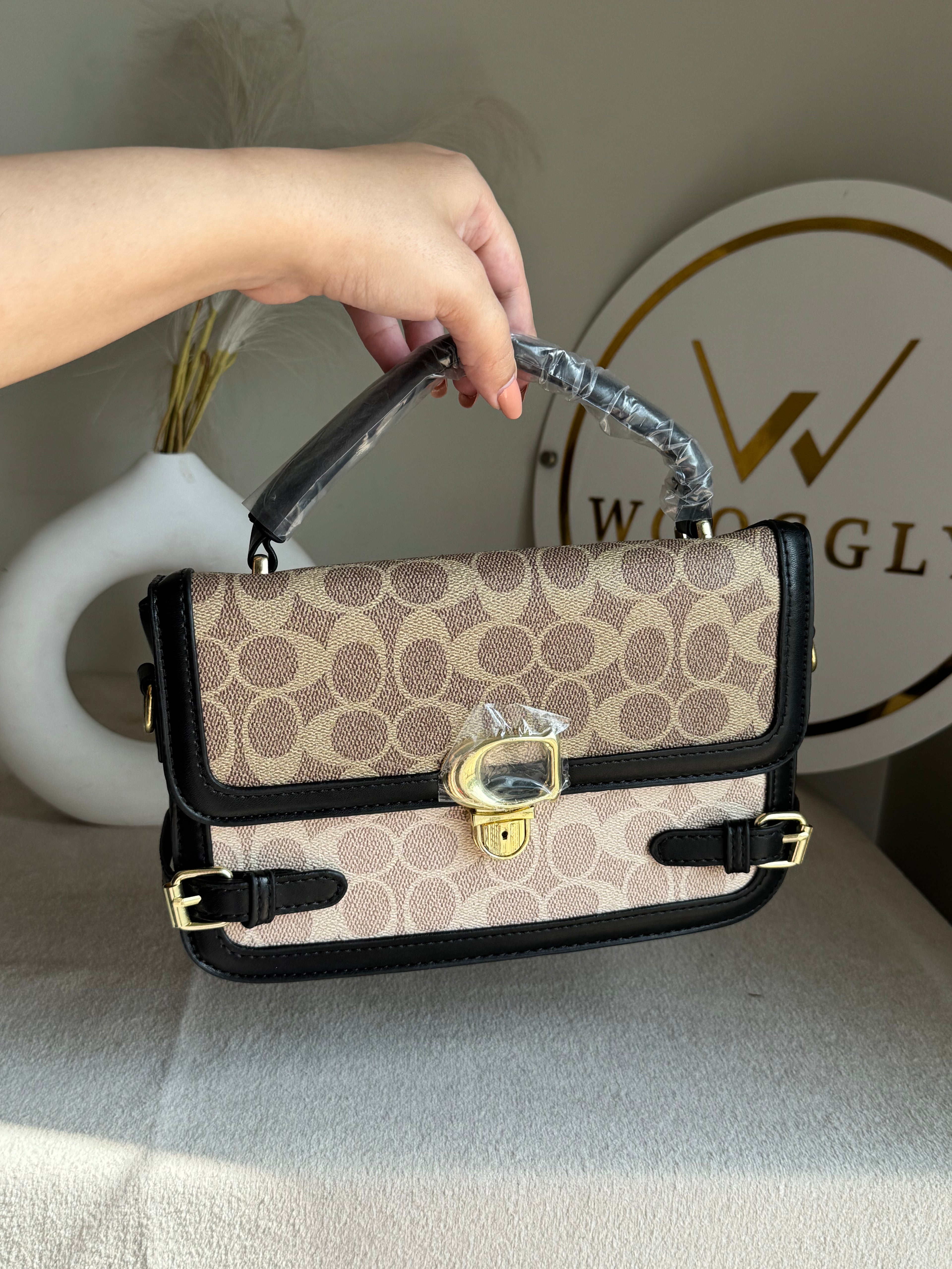 Coach Inspired Opulence Bag - Natural Beige & Black