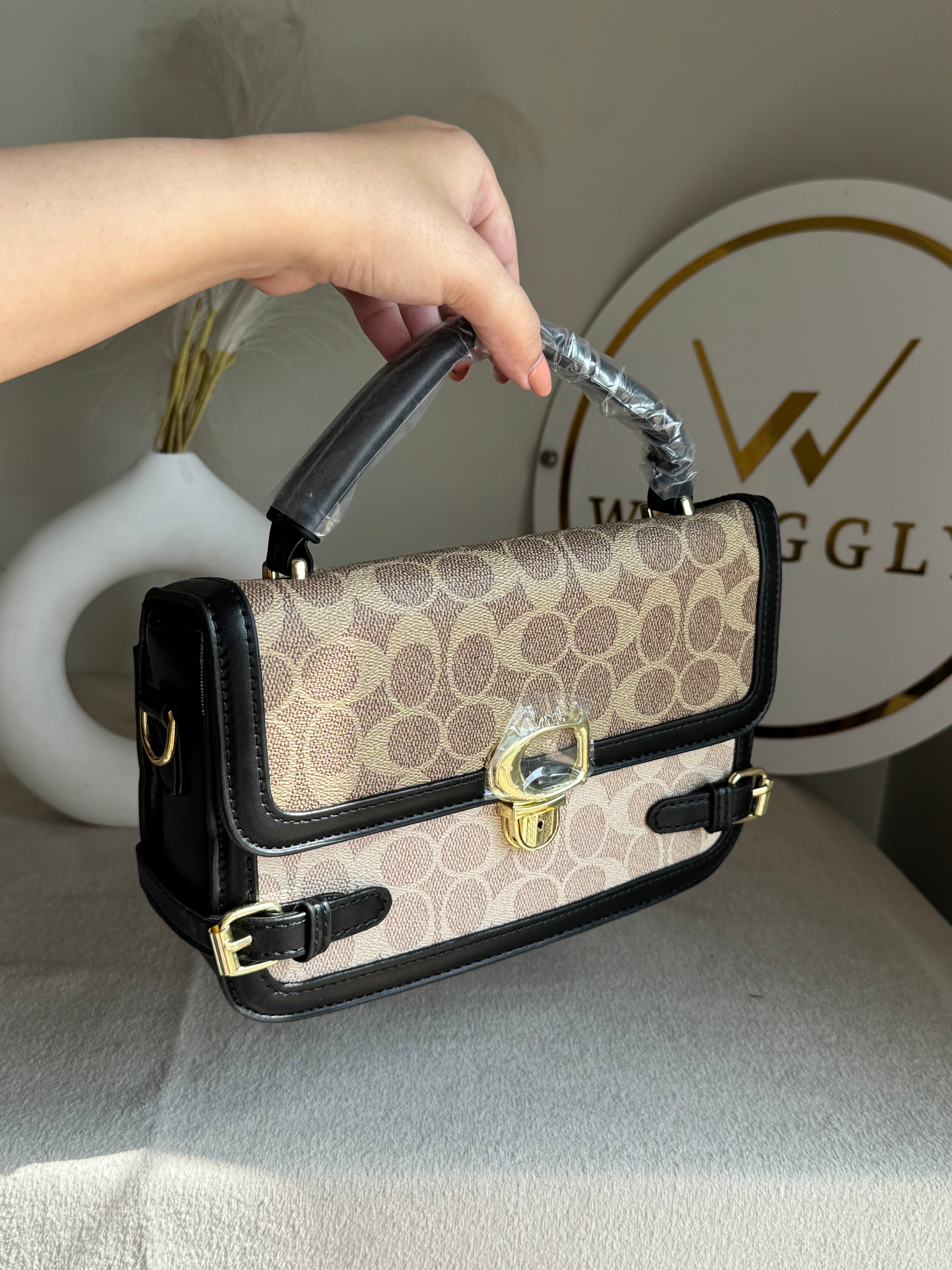 Coach Inspired Opulence Bag - Natural Beige & Black