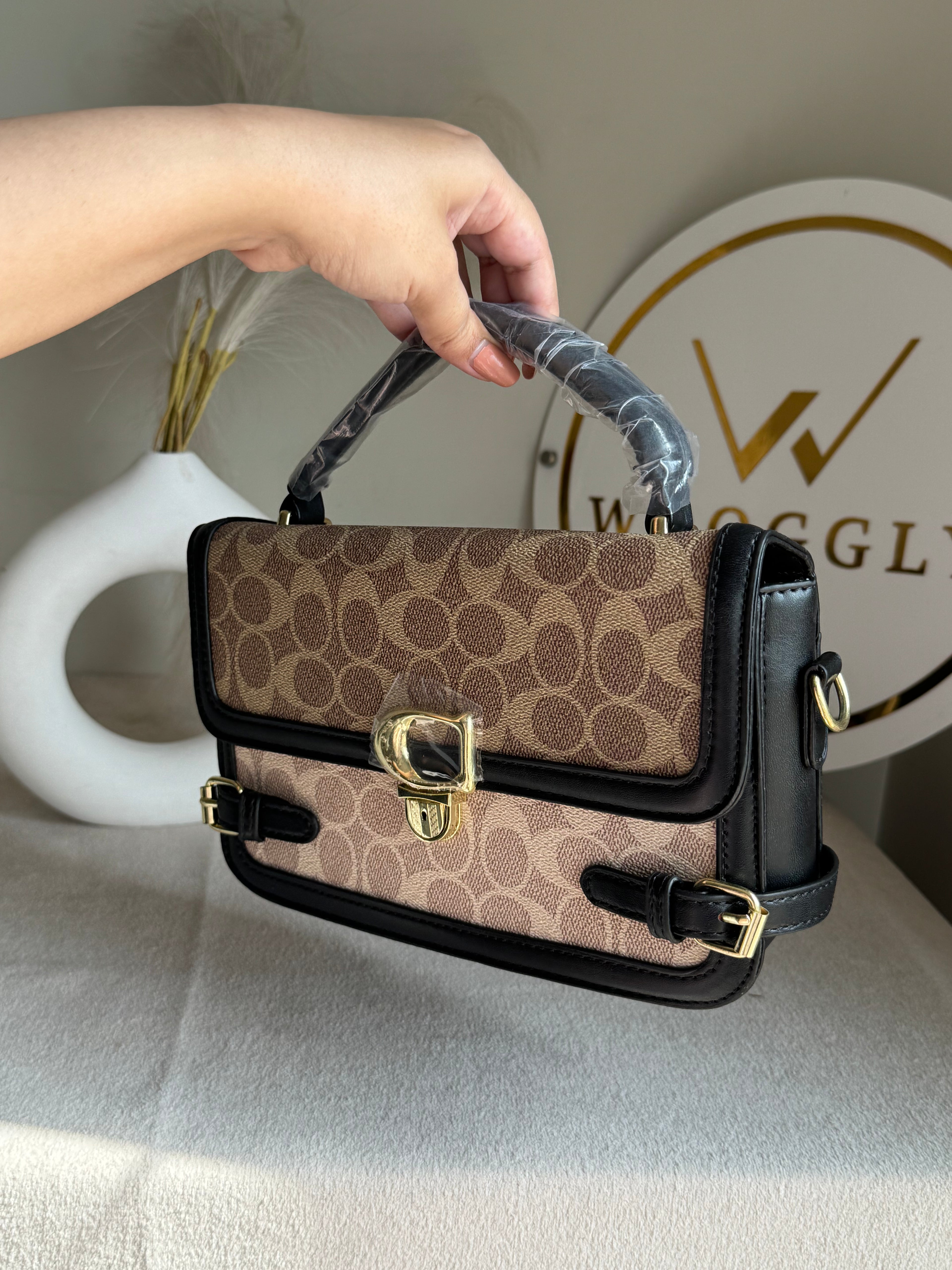 Coach Inspired Opulence Bag - Natural Beige & Black