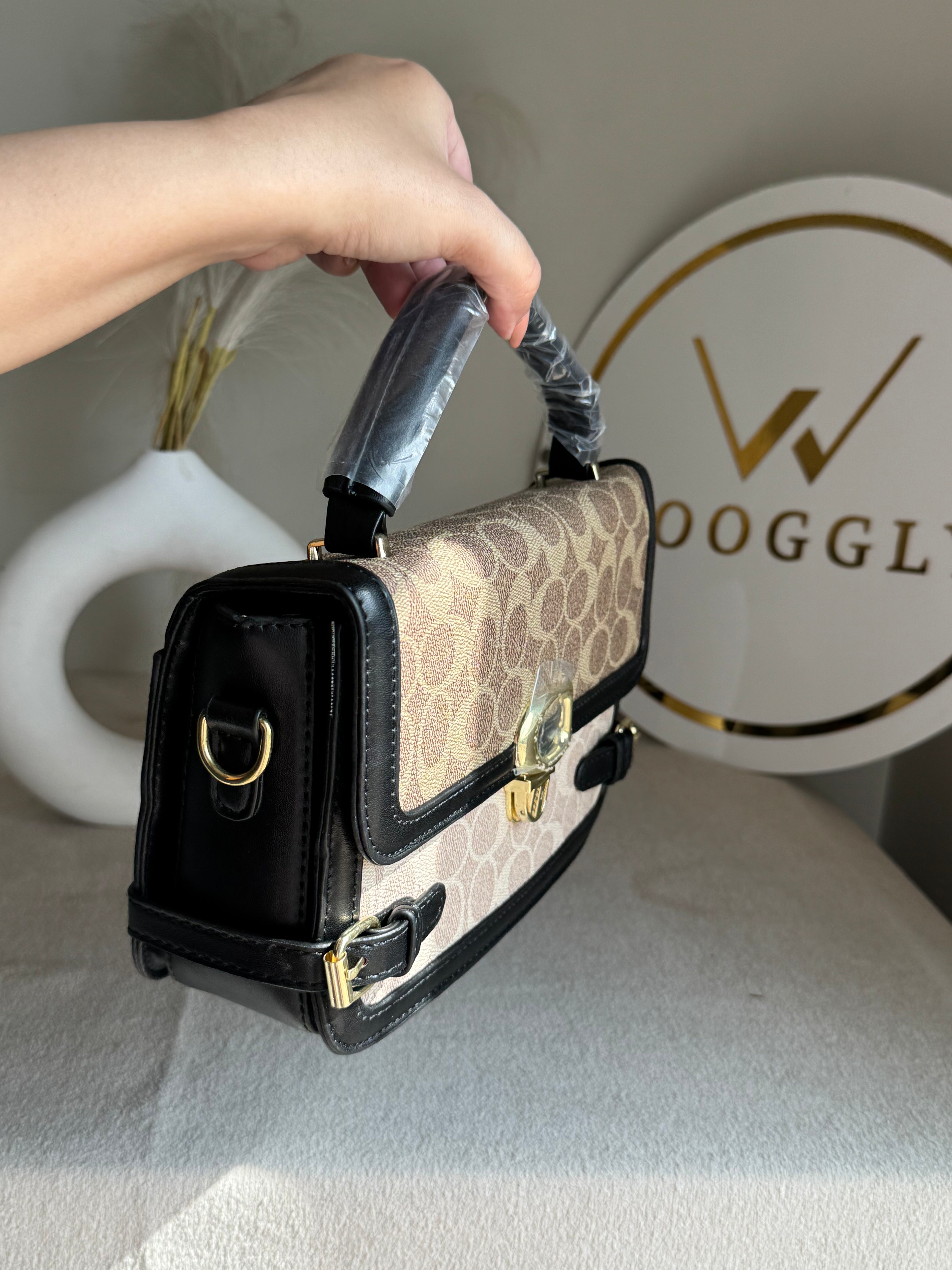 Coach Inspired Opulence Bag - Natural Beige & Black