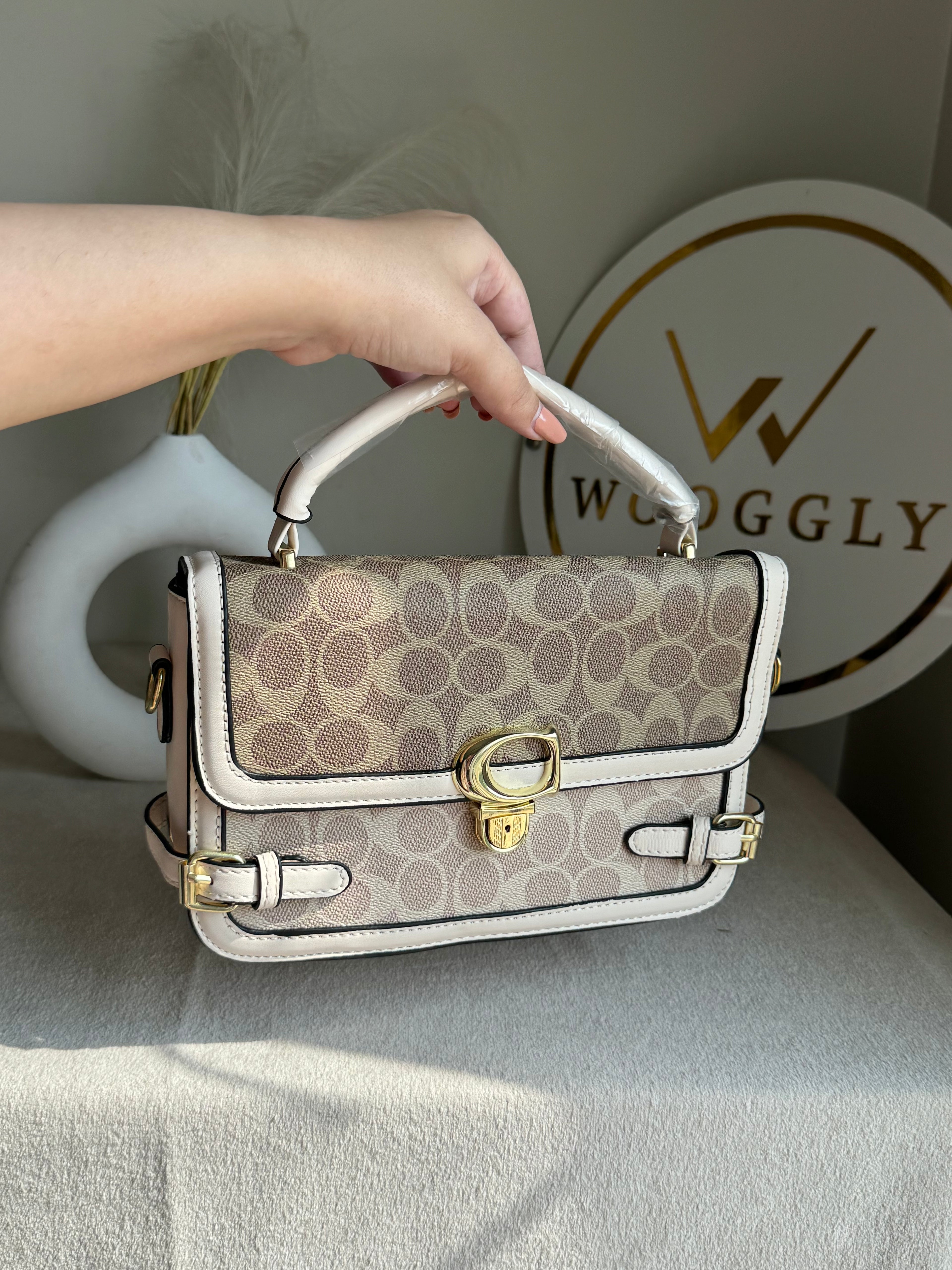 Coach Inspired Opulence Bag - Natural Beige & White