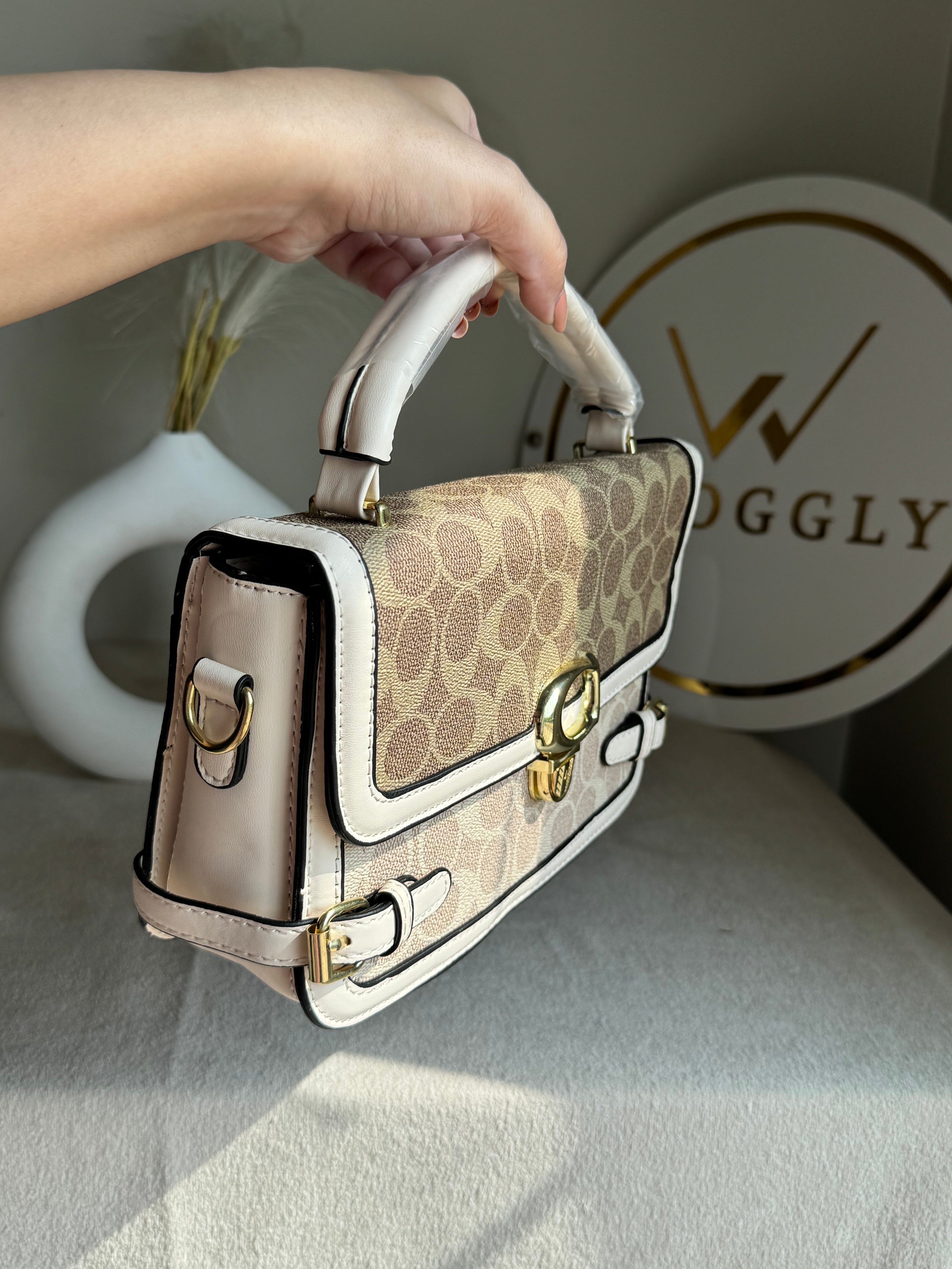 Coach Inspired Opulence Bag - Natural Beige & White