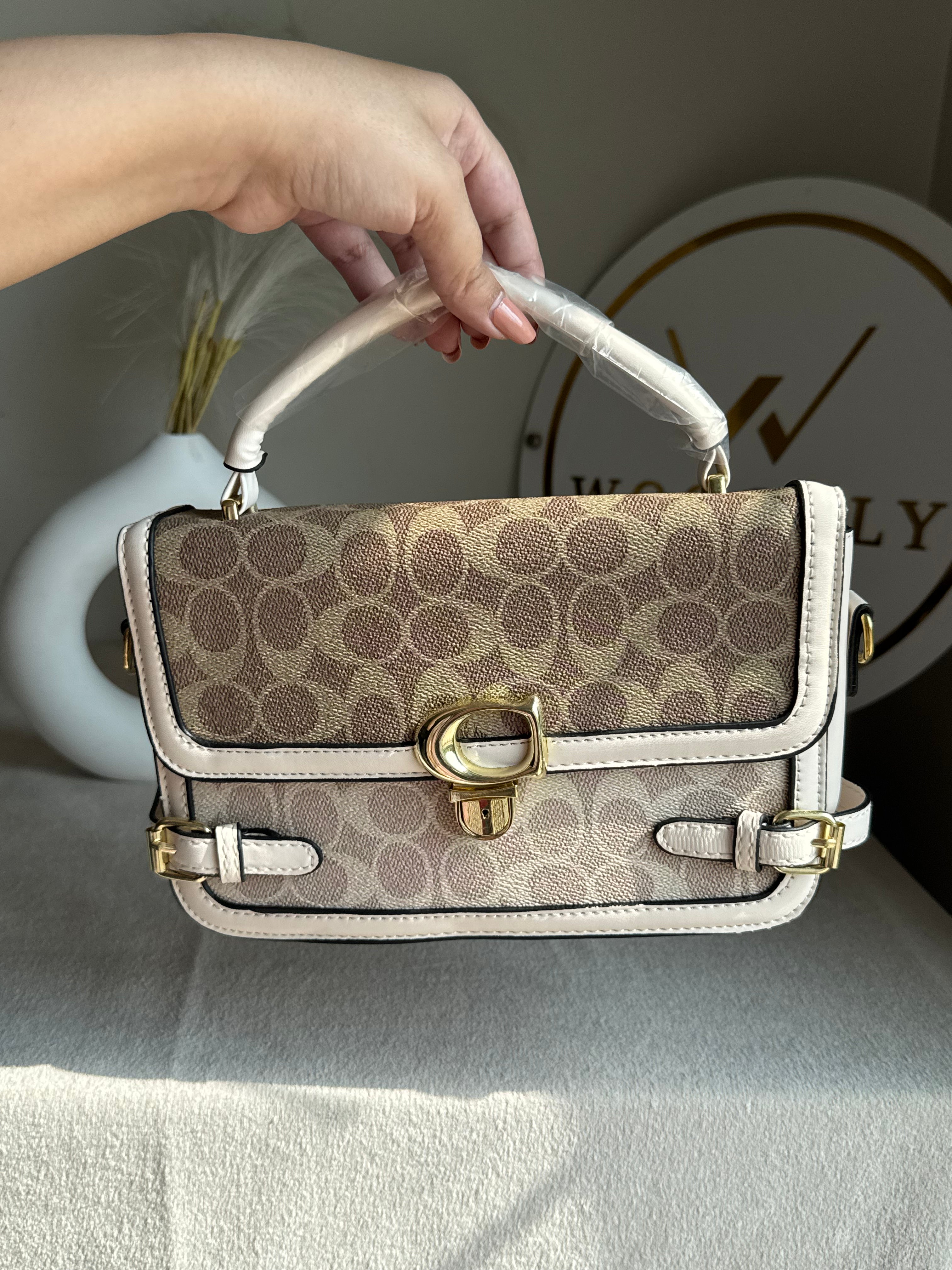 Coach Inspired Opulence Bag - Natural Beige & White
