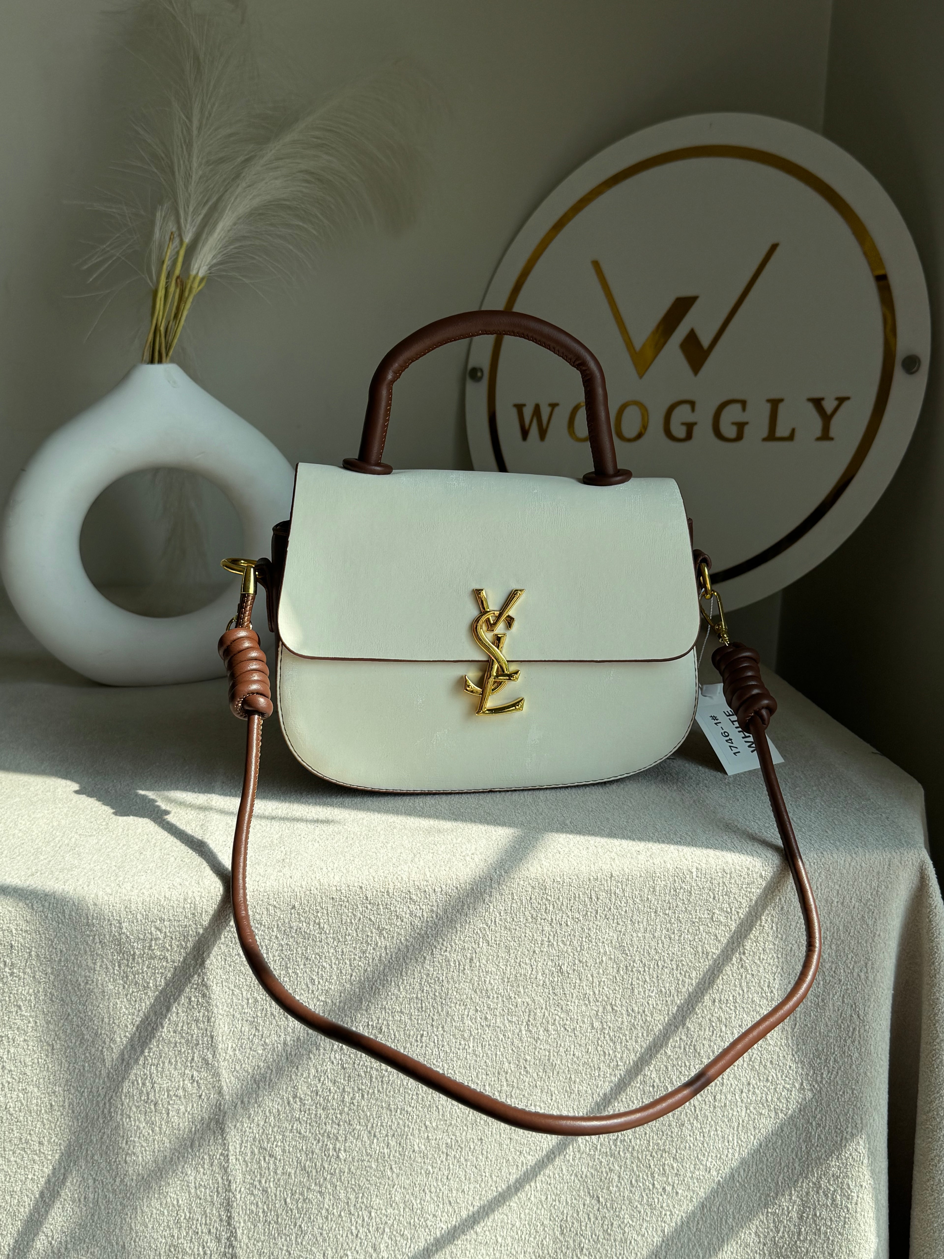 Grand Aura Top-Handle Bag - White & Brown