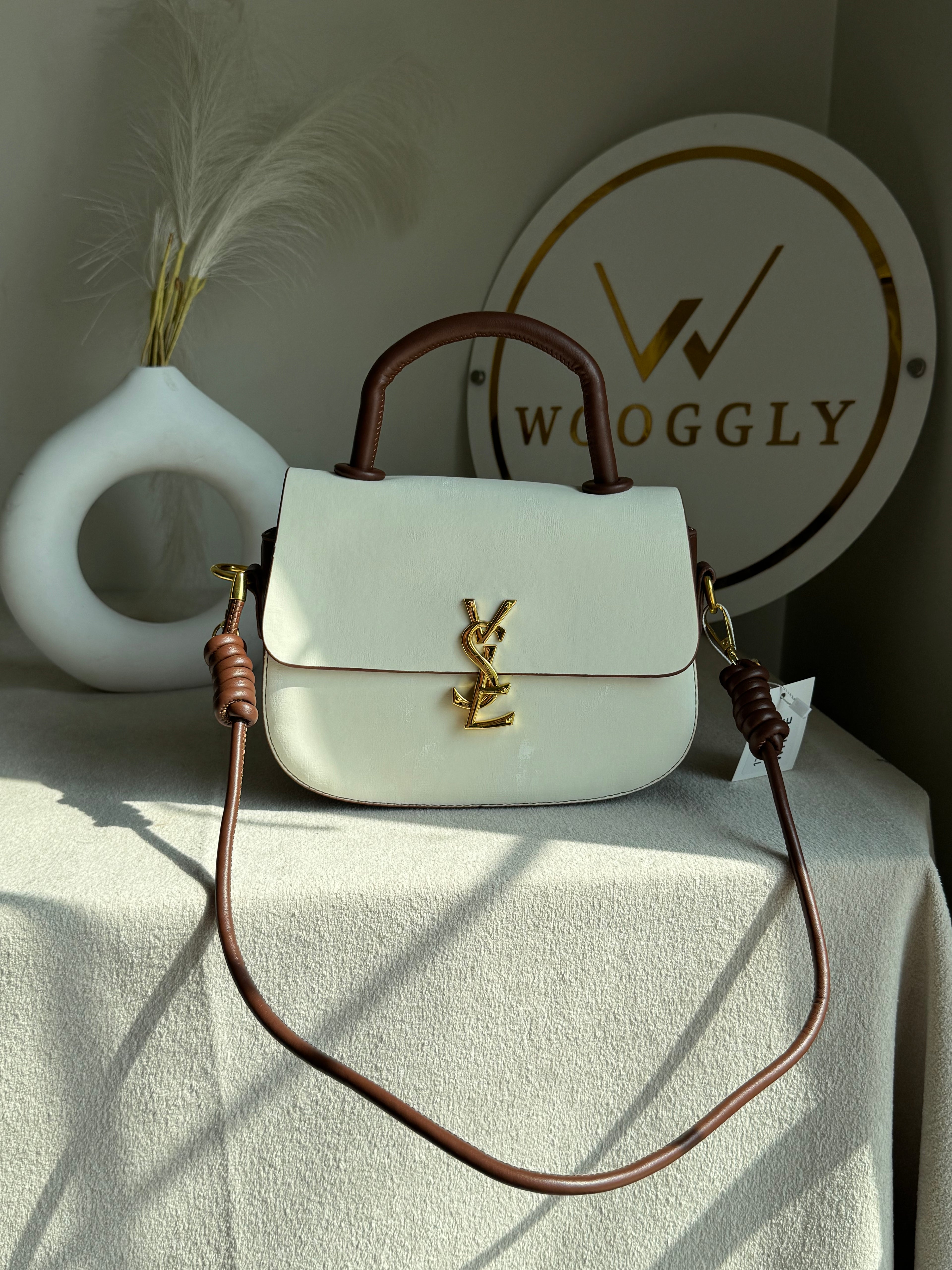 Grand Aura Top-Handle Bag - White & Brown