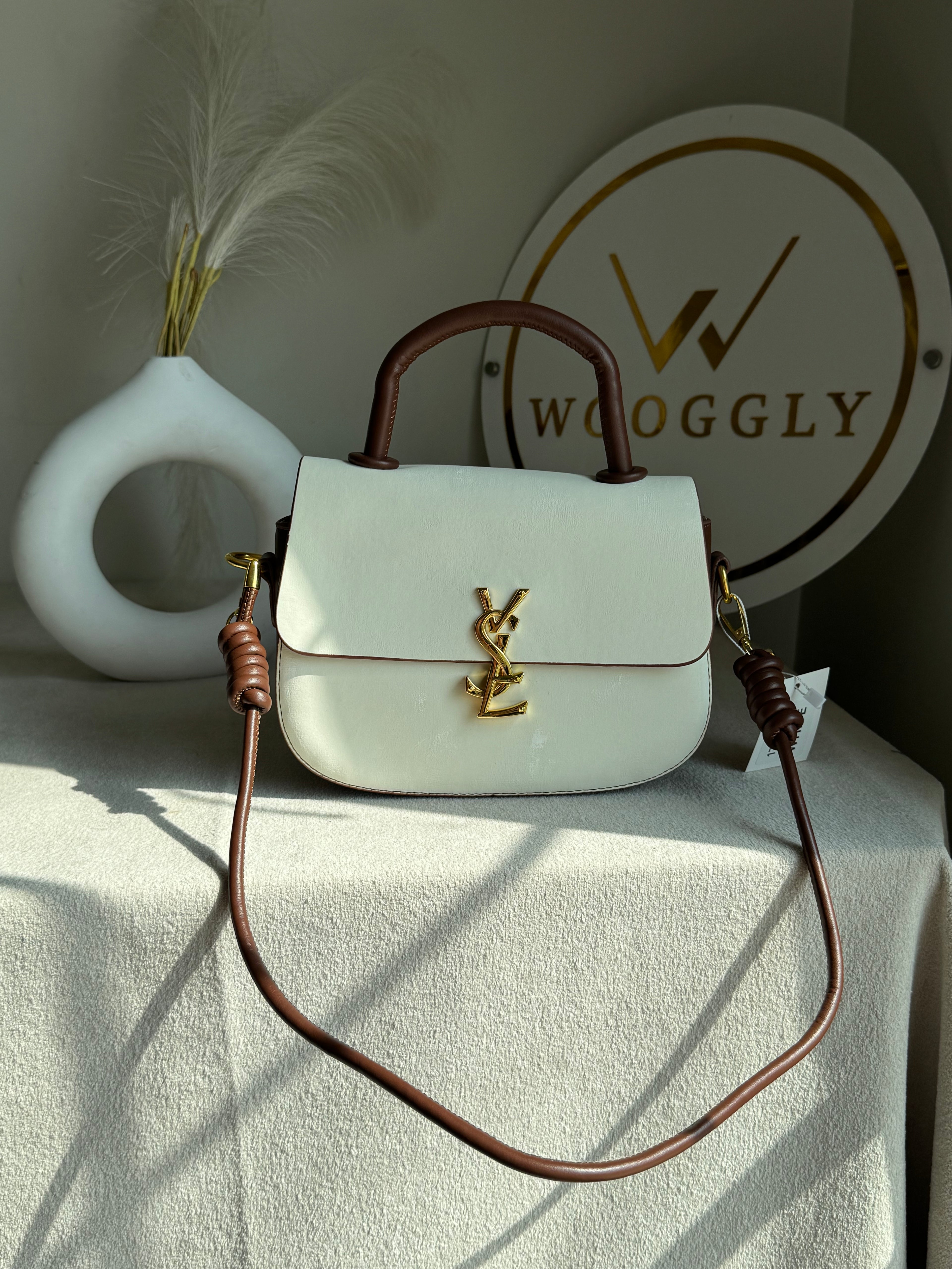 Grand Aura Top-Handle Bag - White & Brown