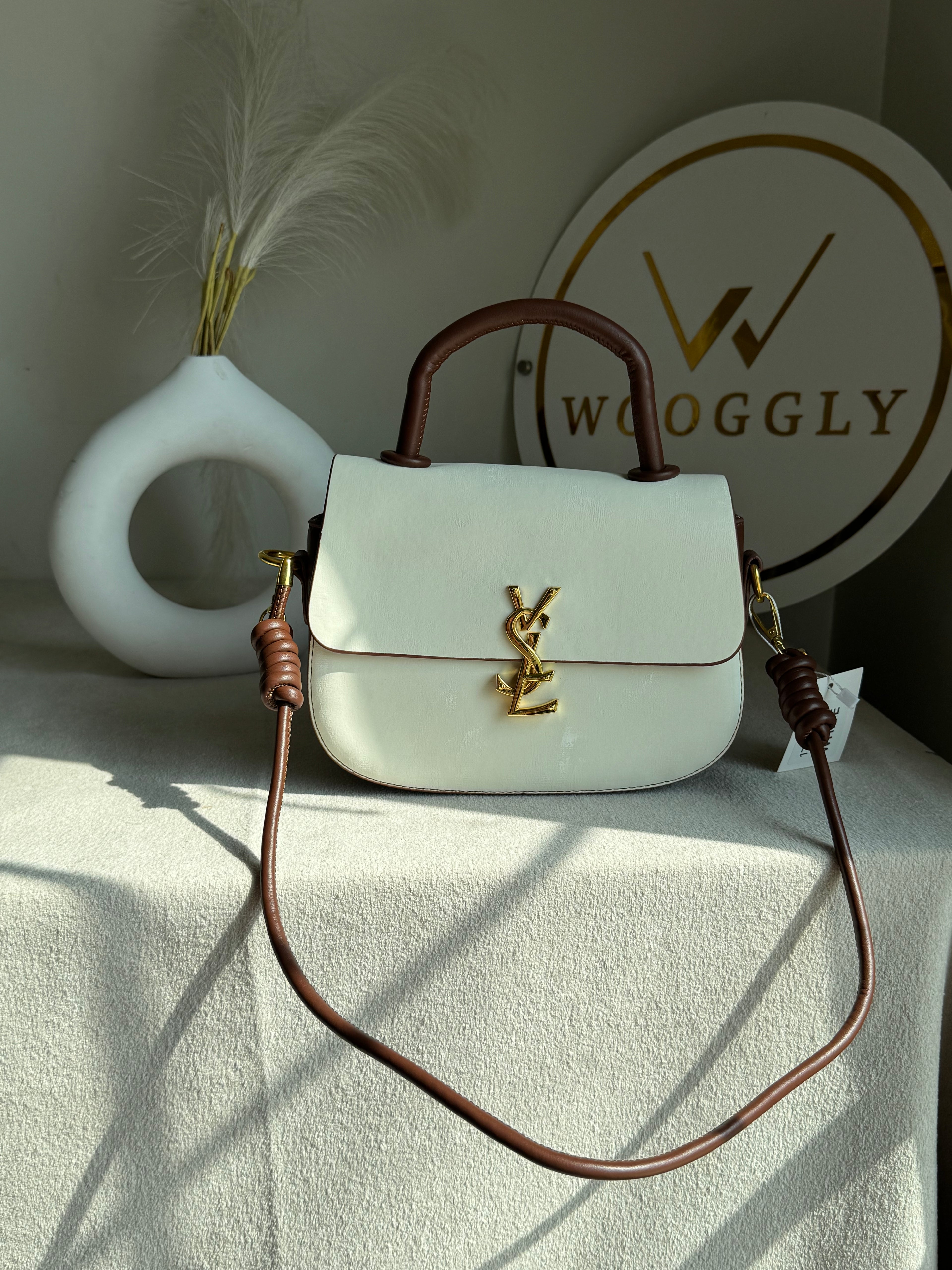 Grand Aura Top-Handle Bag - White & Brown