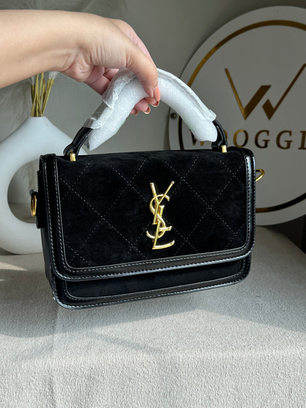 YSL Luxury Quilted Flap Top-Handle Crossbody Bag - Black