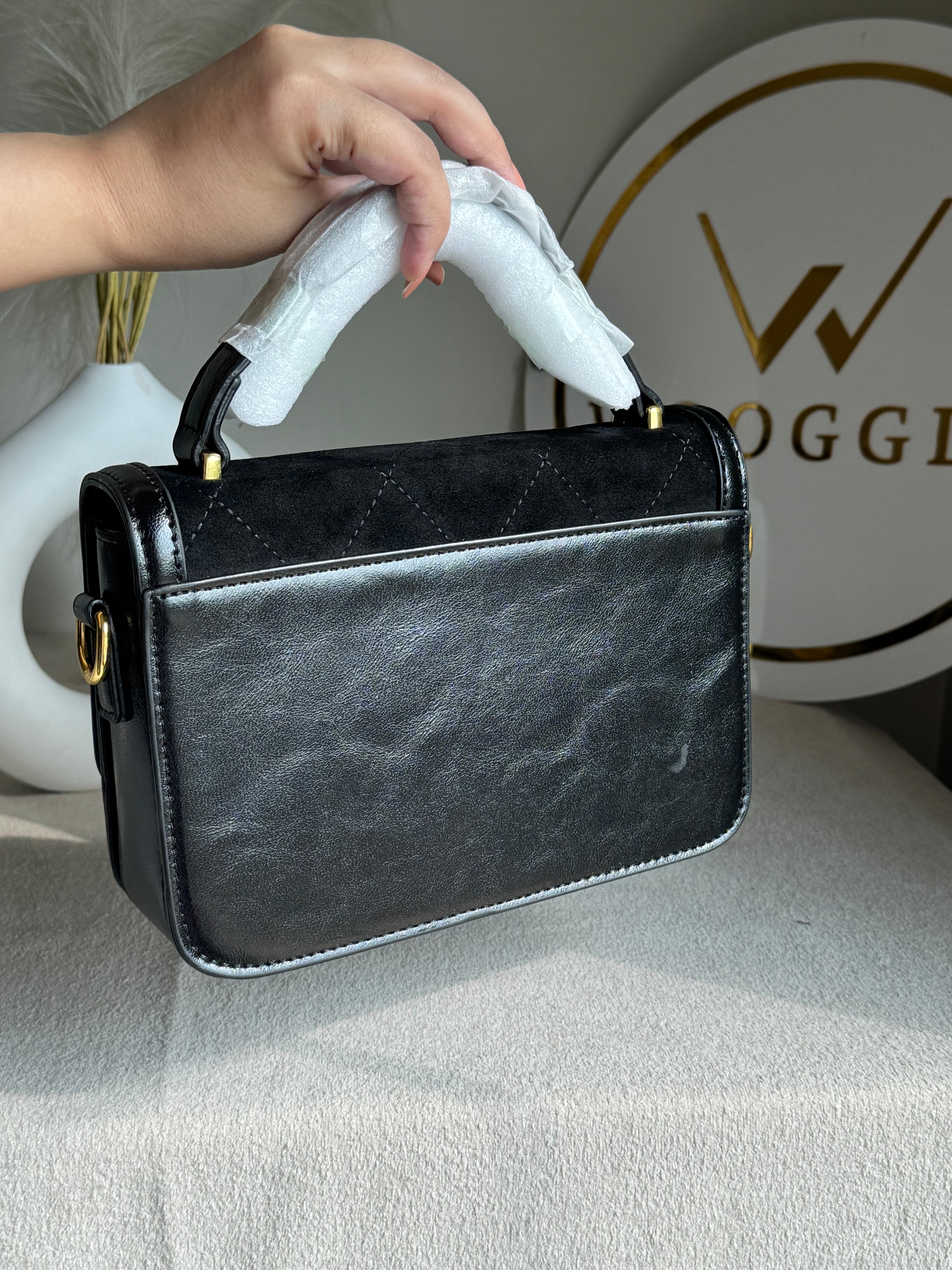 YSL Luxury Quilted Flap Top-Handle Crossbody Bag - Black