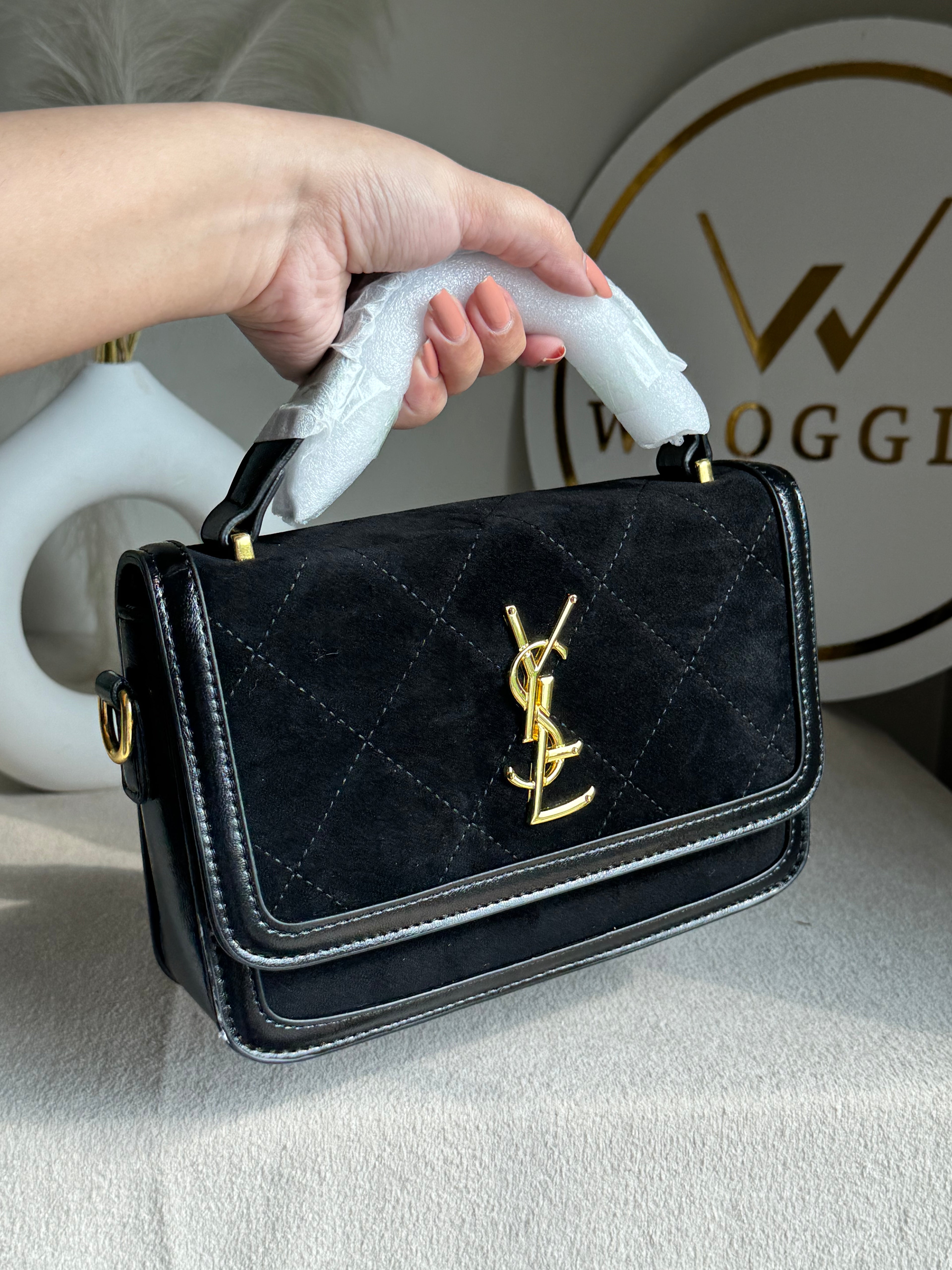 YSL Luxury Quilted Flap Top-Handle Crossbody Bag - Black