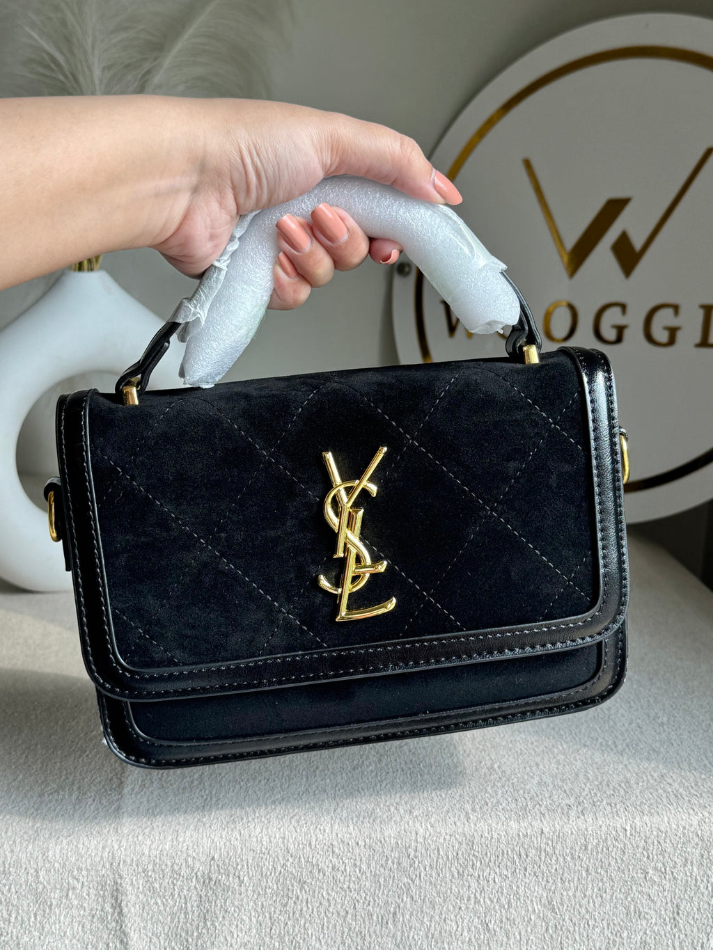 YSL Luxury Quilted Flap Top-Handle Crossbody Bag - Black