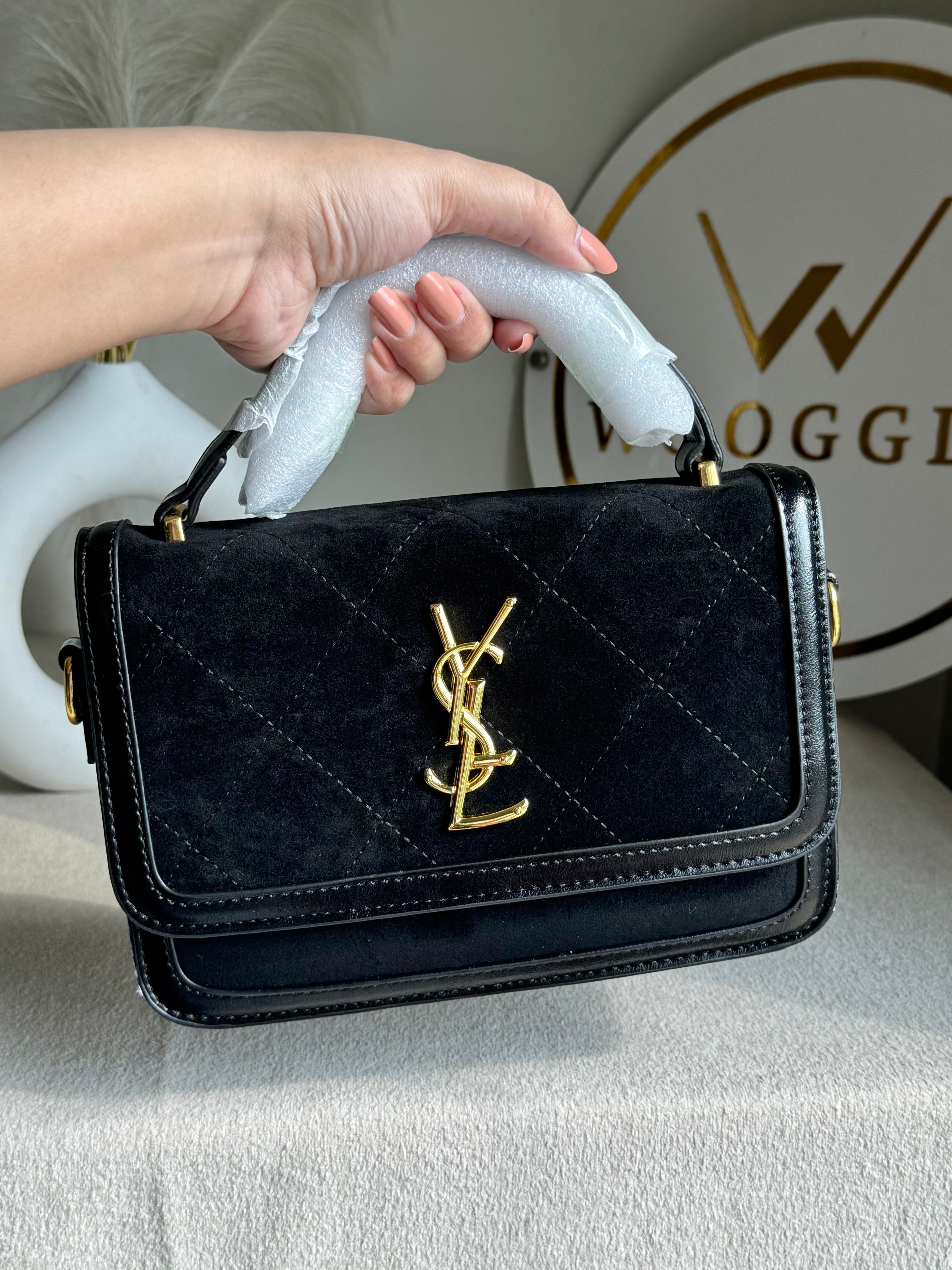 YSL Luxury Quilted Flap Top-Handle Crossbody Bag - Black