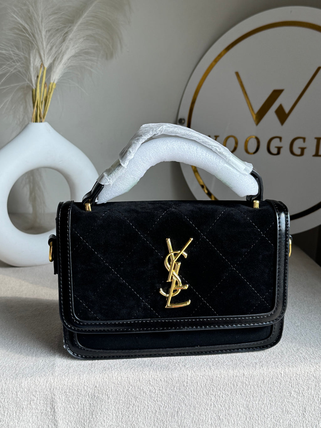 YSL Luxury Quilted Flap Top-Handle Crossbody Bag - Black