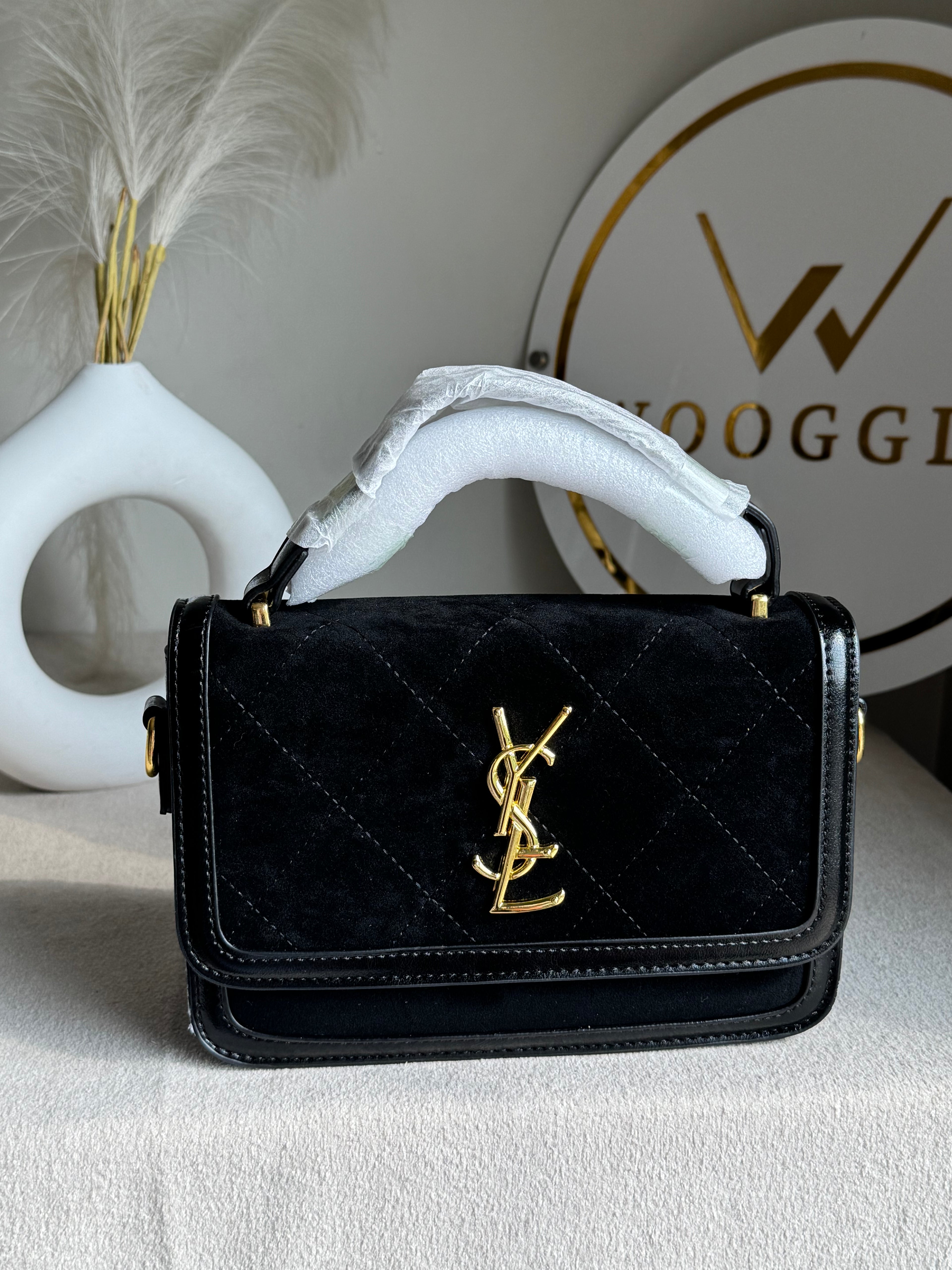 YSL Luxury Quilted Flap Top-Handle Crossbody Bag - Black