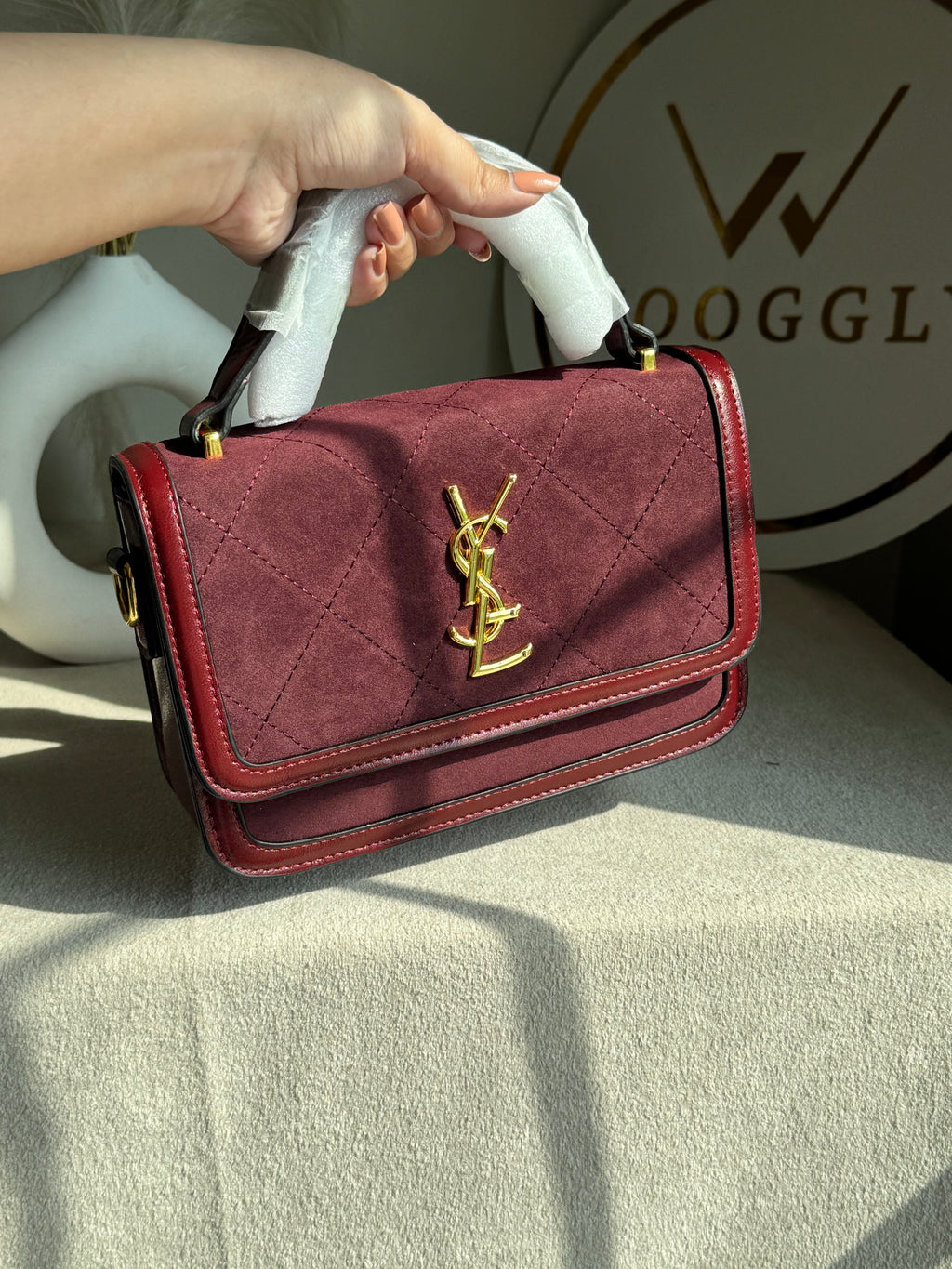 YSL Luxury Quilted Flap Top-Handle Crossbody Bag - Maroon