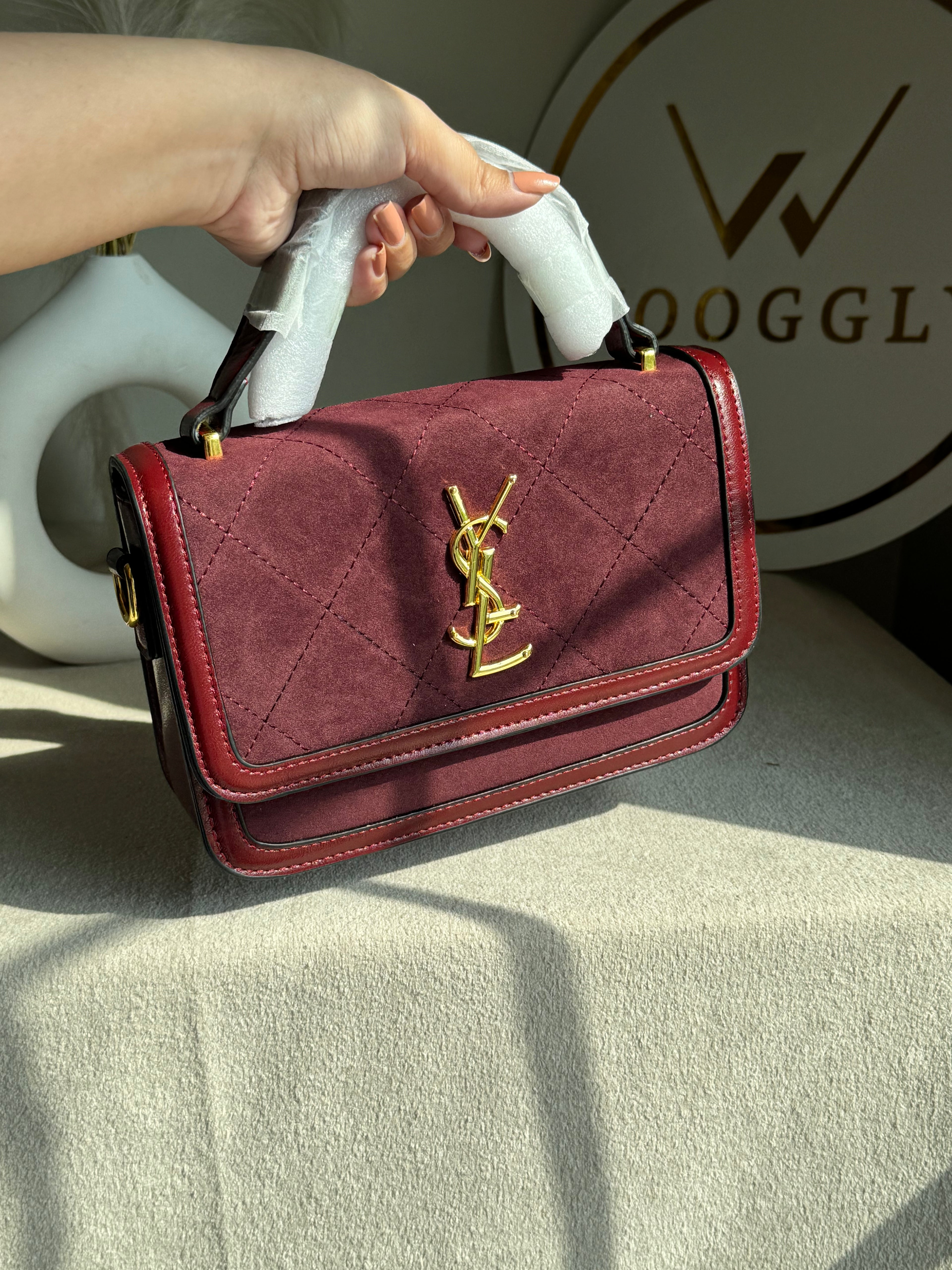 YSL Luxury Quilted Flap Top-Handle Crossbody Bag - Maroon