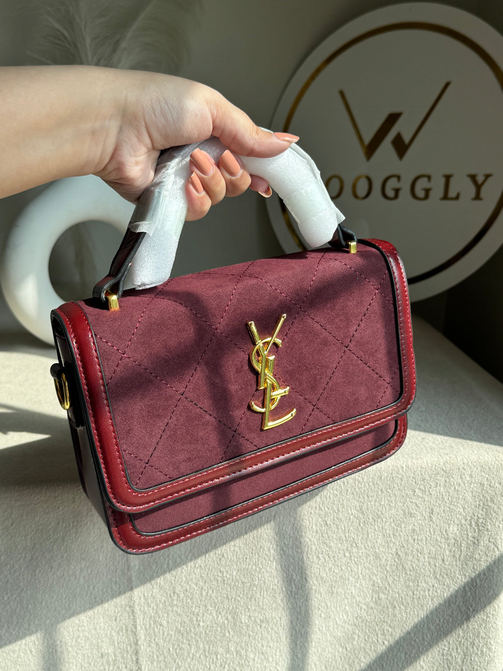 YSL Luxury Quilted Flap Top-Handle Crossbody Bag - Maroon