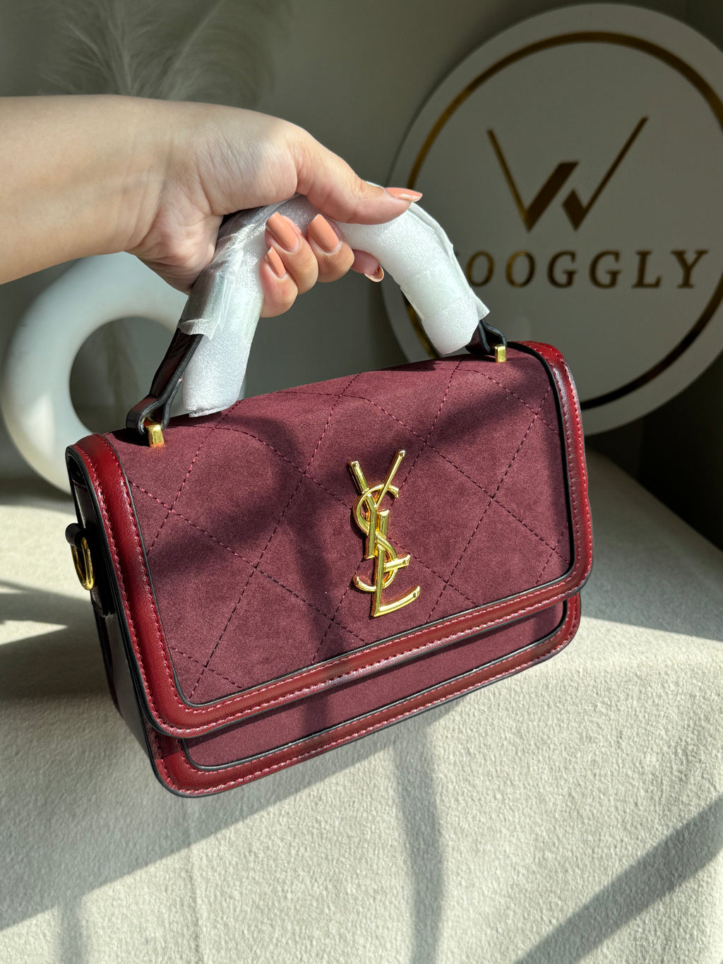 YSL Luxury Quilted Flap Top-Handle Crossbody Bag - Maroon