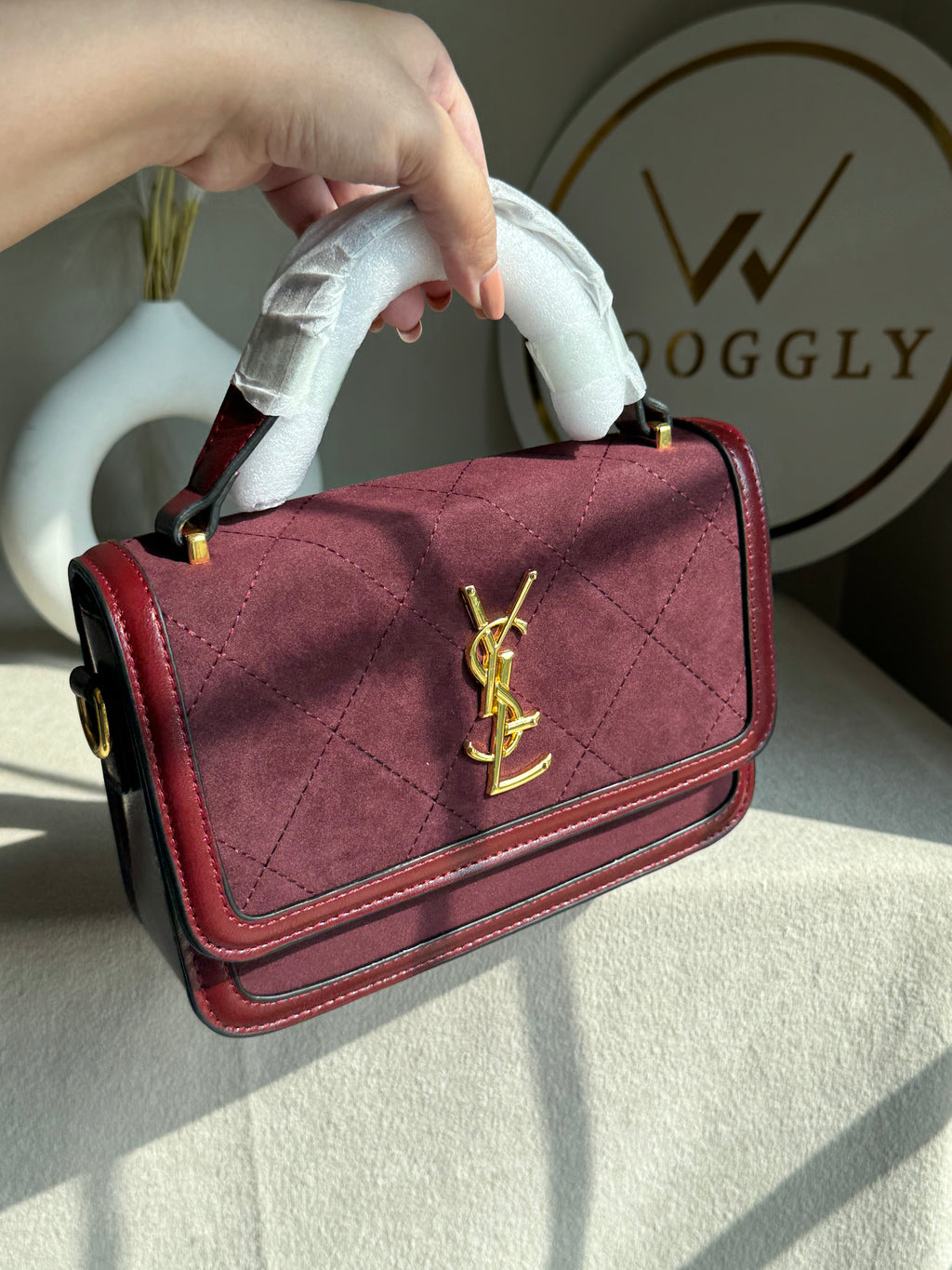 YSL Luxury Quilted Flap Top-Handle Crossbody Bag - Maroon