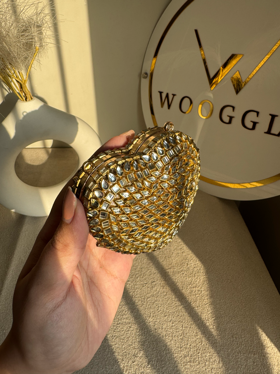 The Desi Glam Heart Clutch  - Gold with Chain Design 2