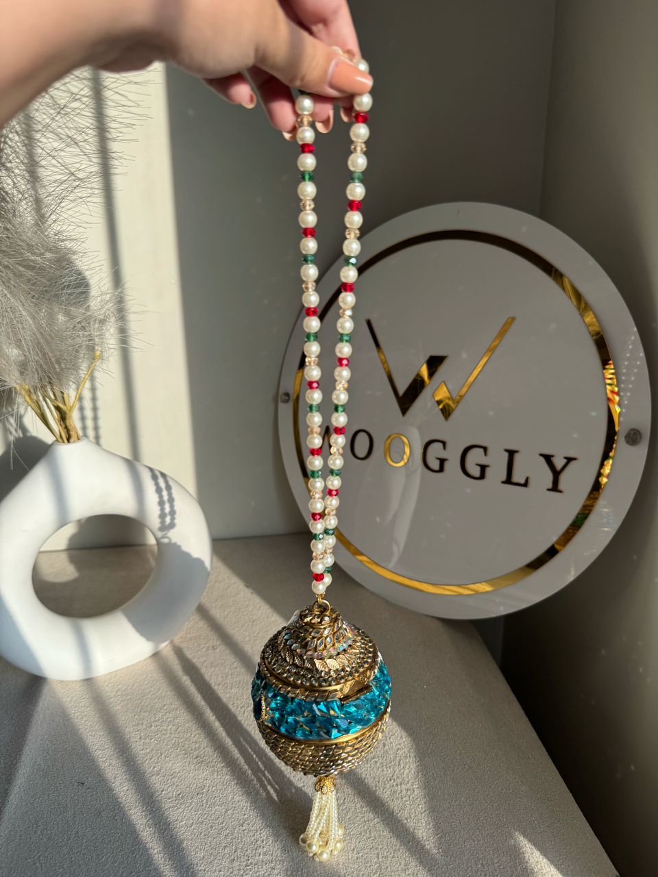 Turkish Potli - Turquoise Blue Multi Pearl