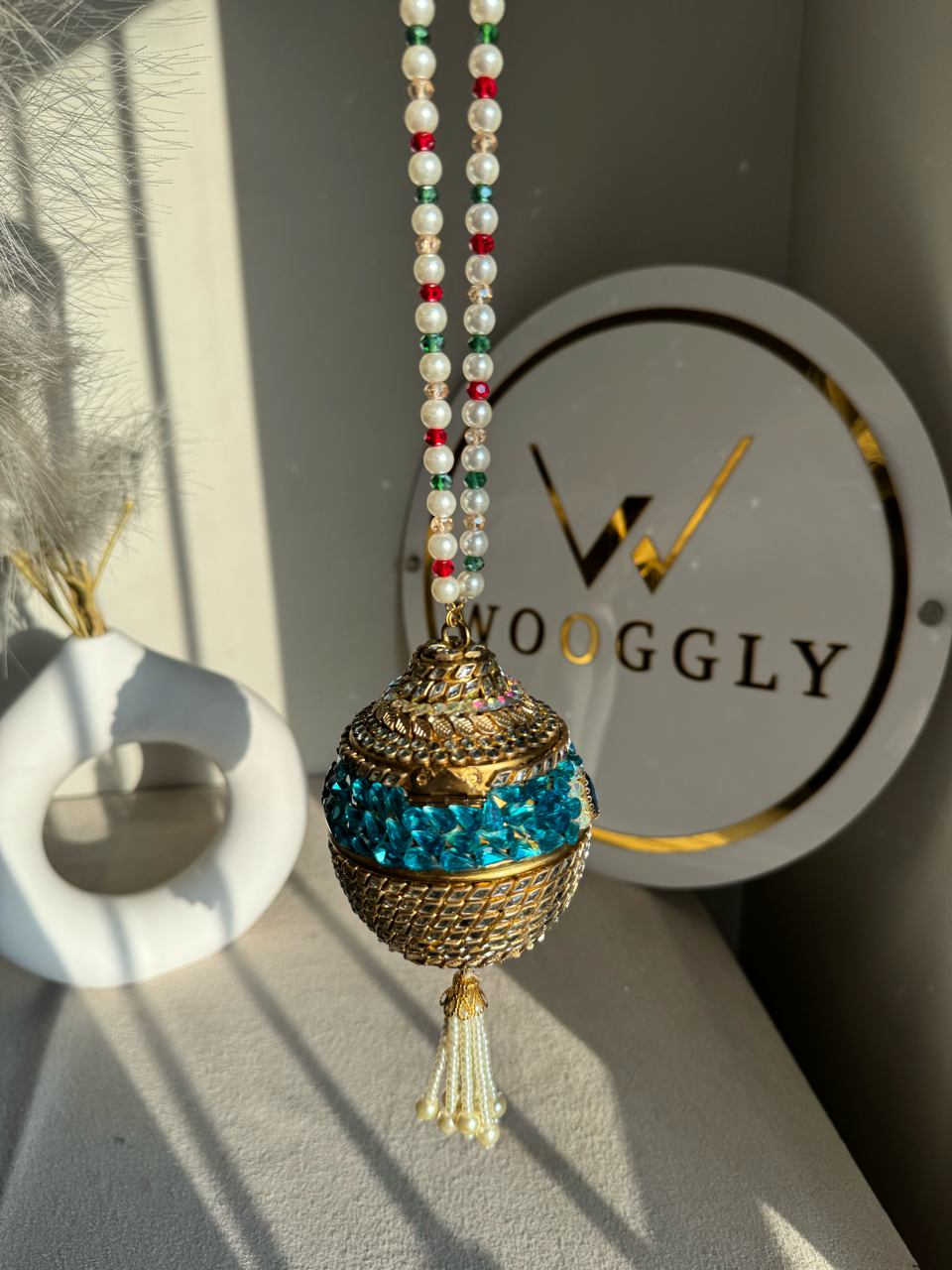 Turkish Potli - Turquoise Blue Multi Pearl