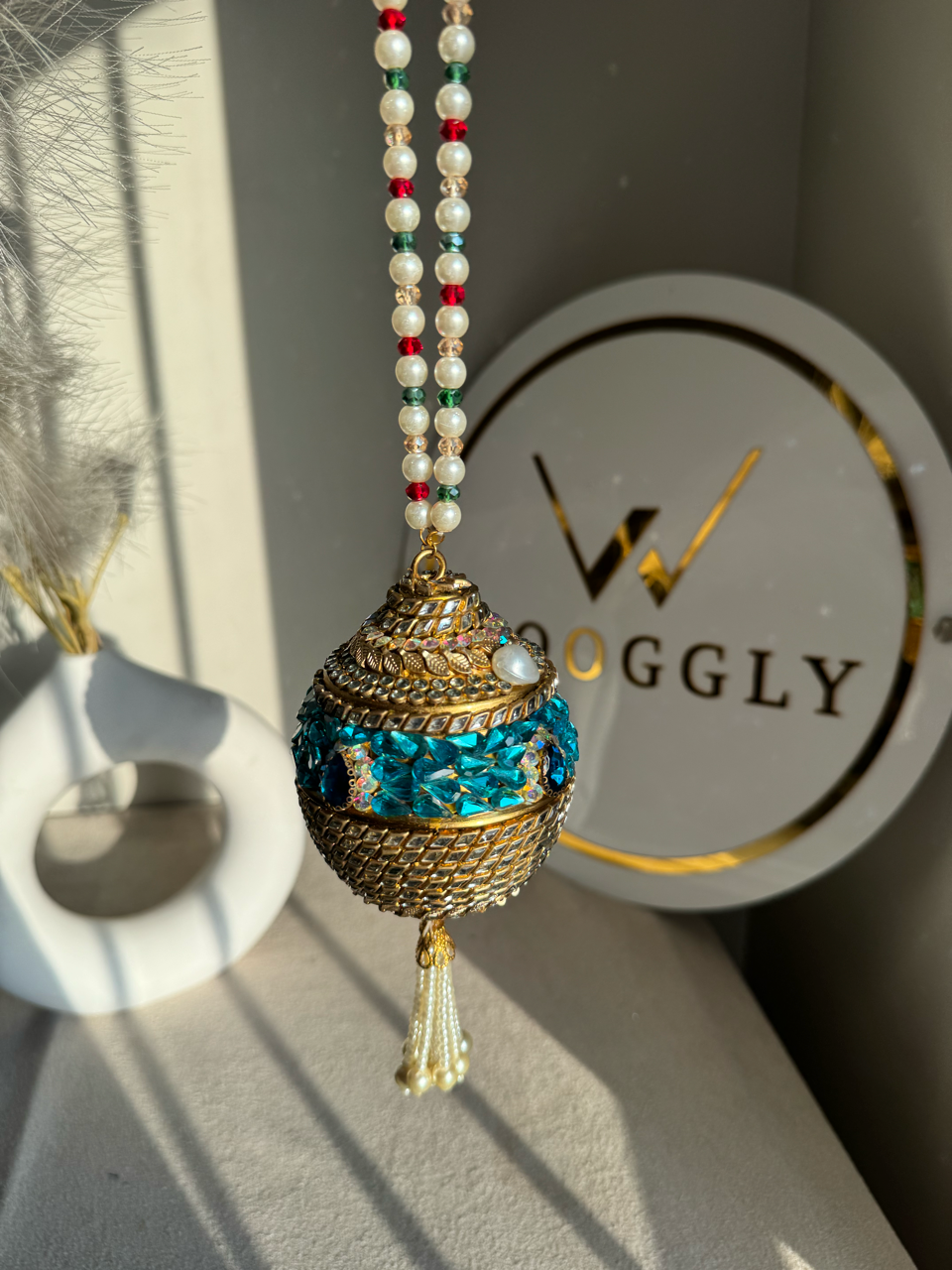 Turkish Potli - Turquoise Blue Multi Pearl