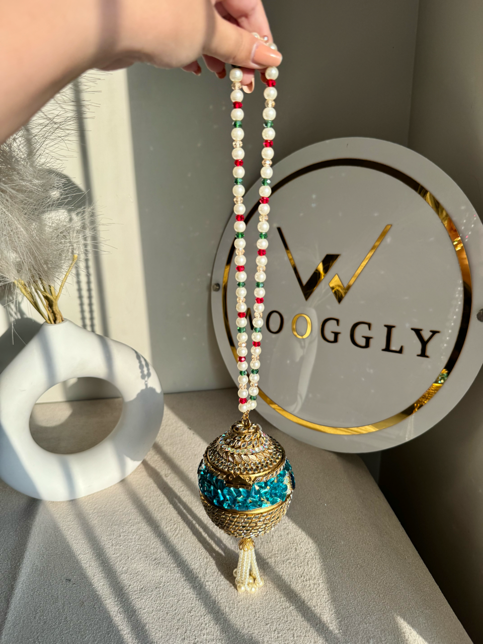 Turkish Potli - Turquoise Blue Multi Pearl