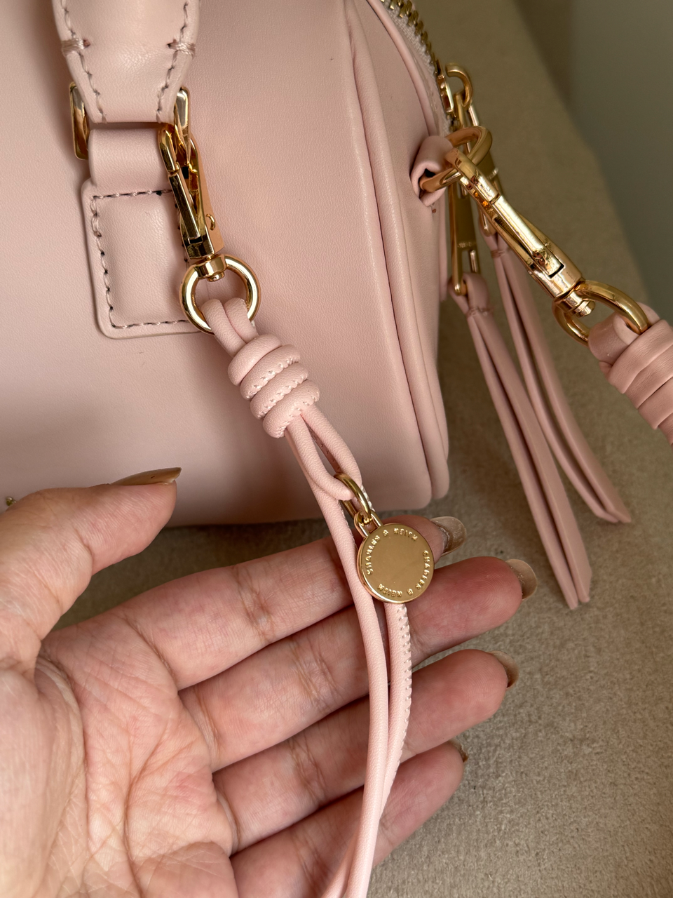 Charles & Keith Premium Duffle Bag with Charm & Box Packing - Baby Pink