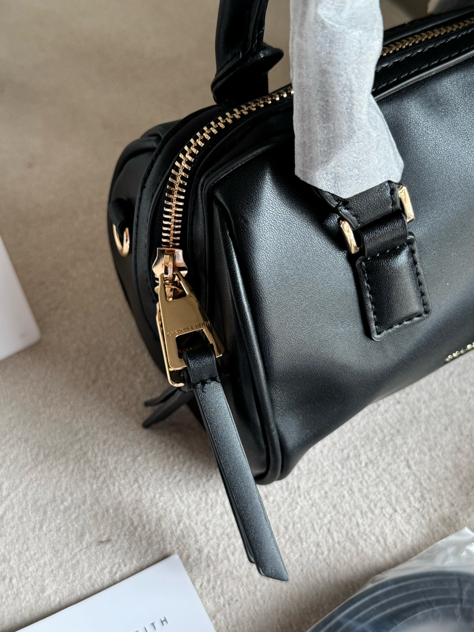Charles & Keith Premium Duffle Bag with Charm & Box Packing- Black