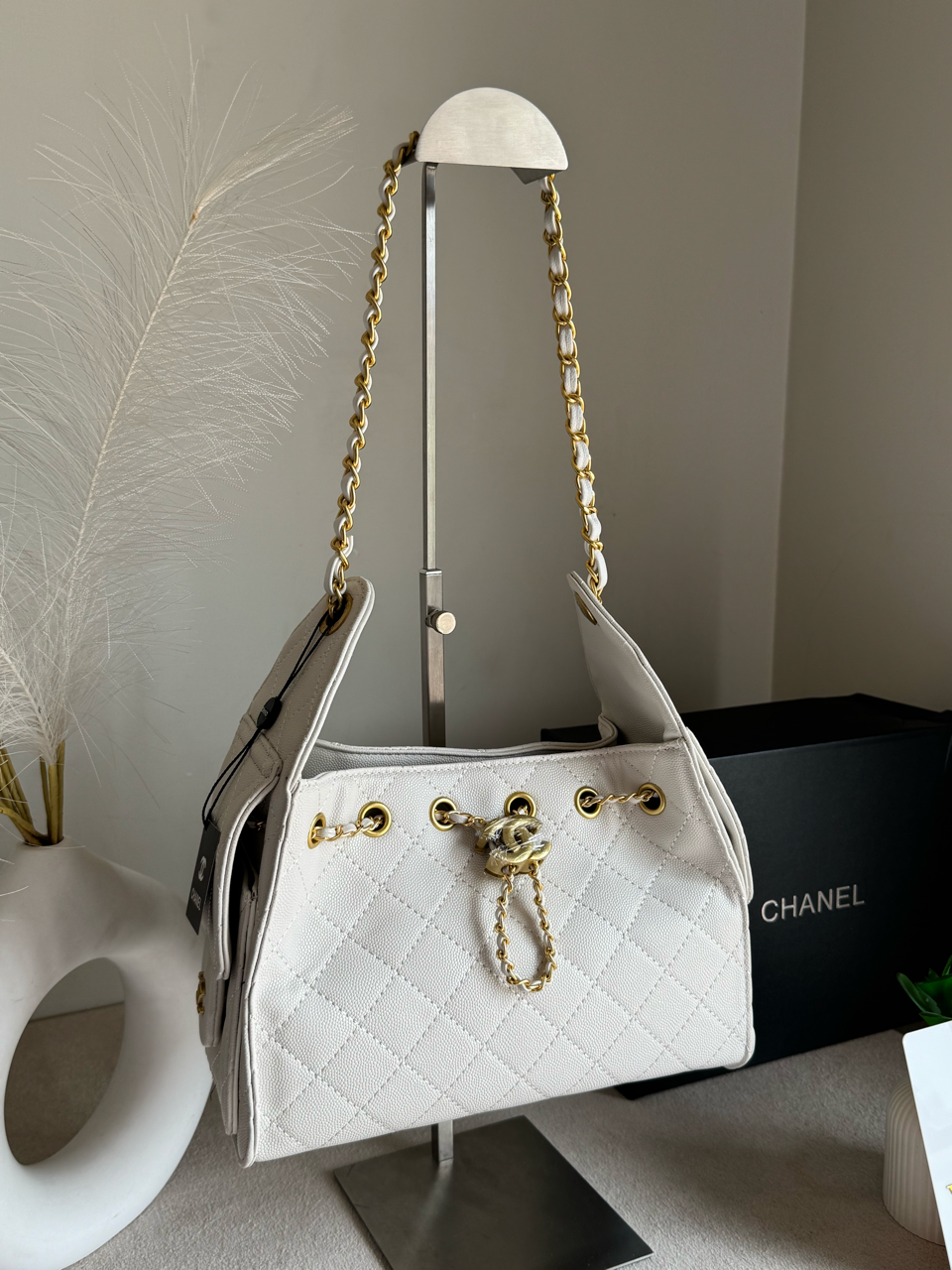 Viral Premium Chanel Bag with Box Packing - Cream