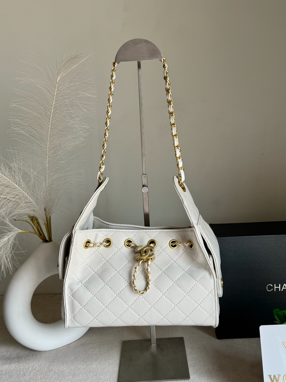 Viral Premium Chanel Bag with Box Packing - Cream