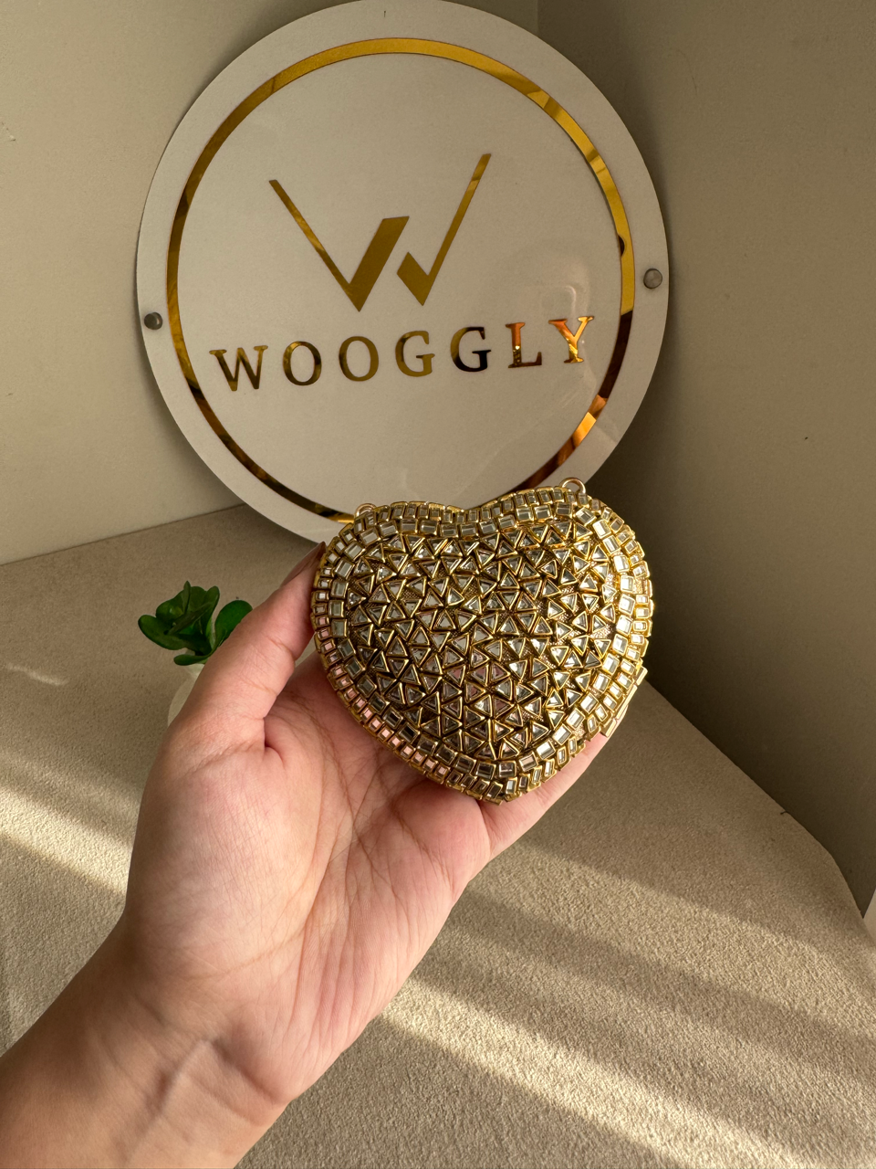 The Desi Glam Heart Clutch  - Gold with Chain Design 3