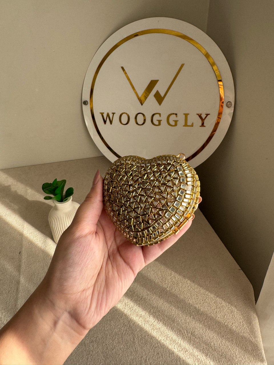 The Desi Glam Heart Clutch  - Gold with Chain Design 3