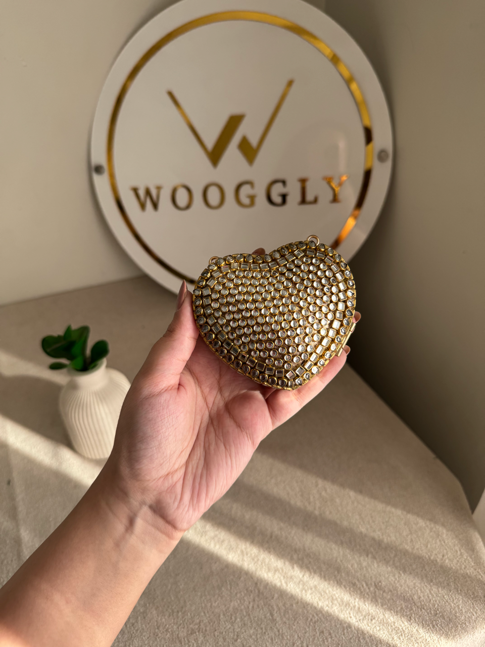 The Desi Glam Heart Clutch  - Gold with Chain Design 4