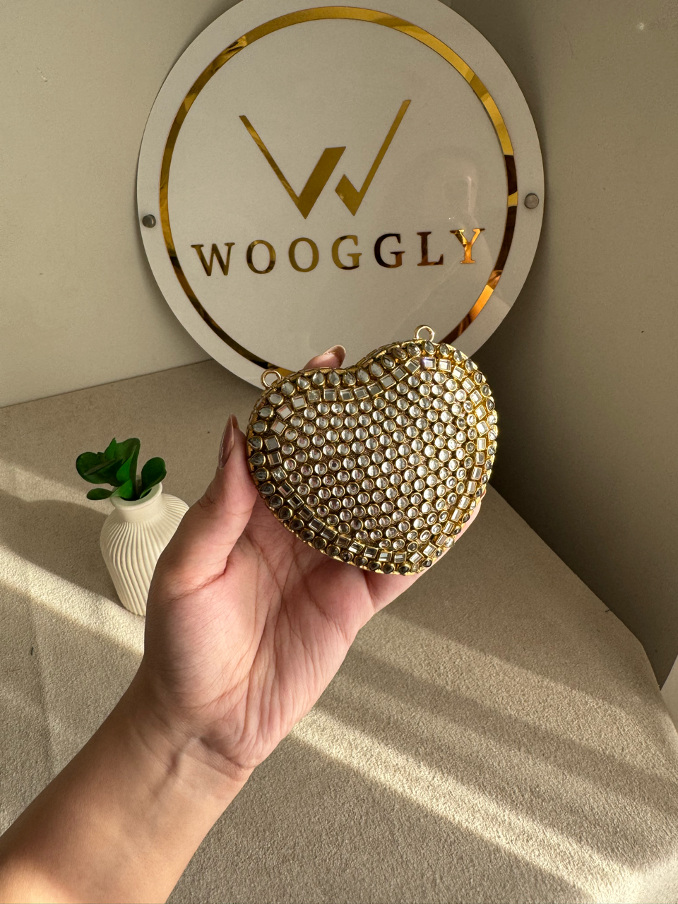 The Desi Glam Heart Clutch  - Gold with Chain Design 4