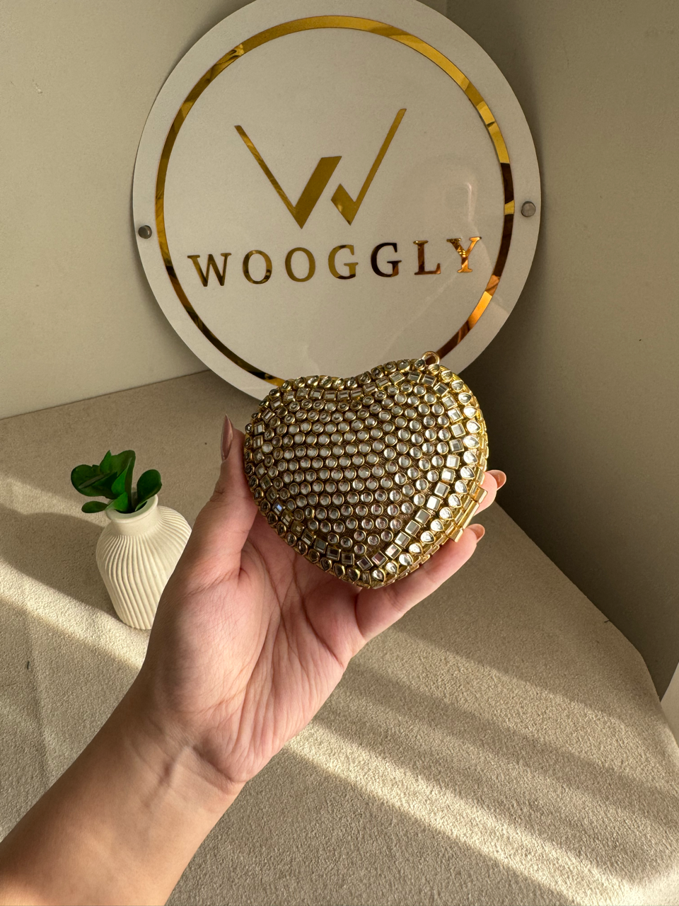 The Desi Glam Heart Clutch  - Gold with Chain Design 4