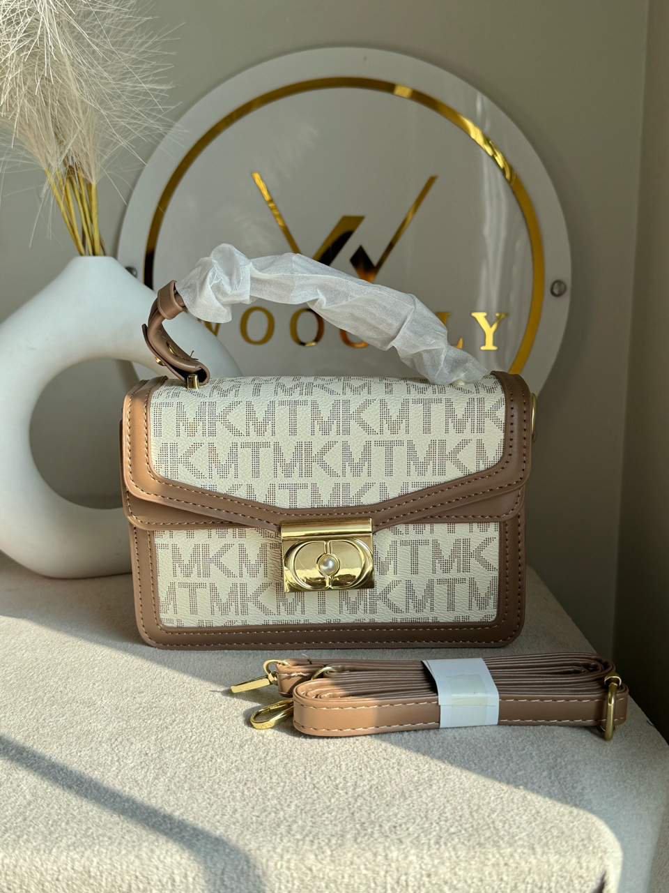 Belle Pearl Accent Handbag - Beige Tan