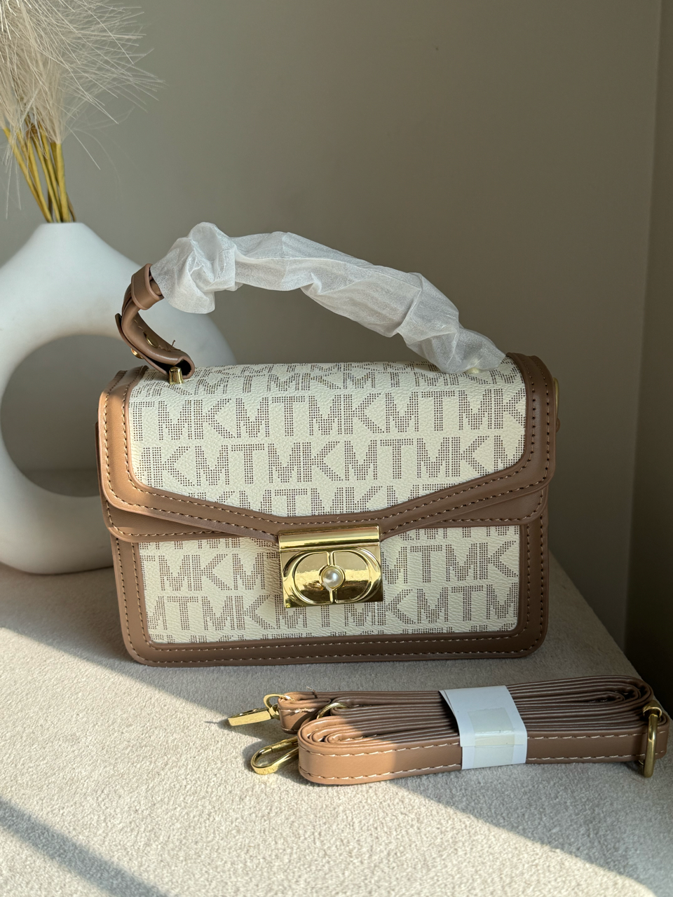 Belle Pearl Accent Handbag - Beige Tan