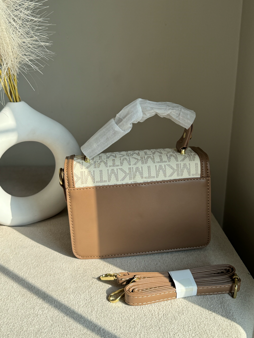 Belle Pearl Accent Handbag - Beige Tan